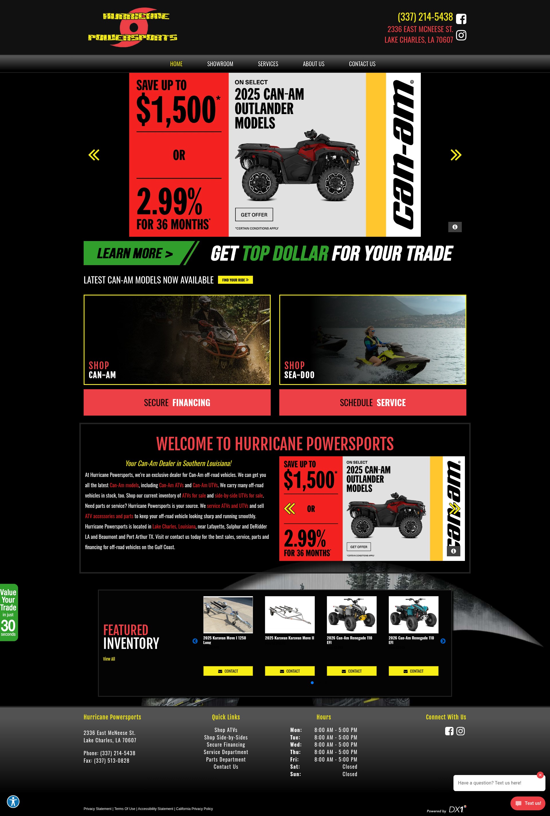 Screenshot of hurricanepowersports.com