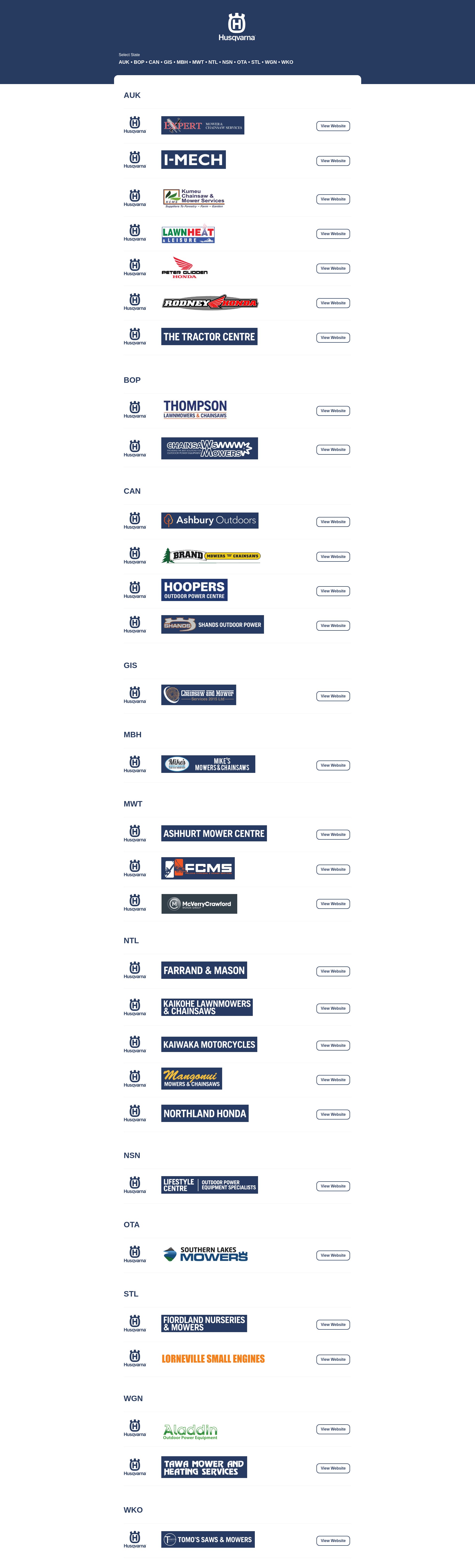 Screenshot of husqvarnadealers.co.nz
