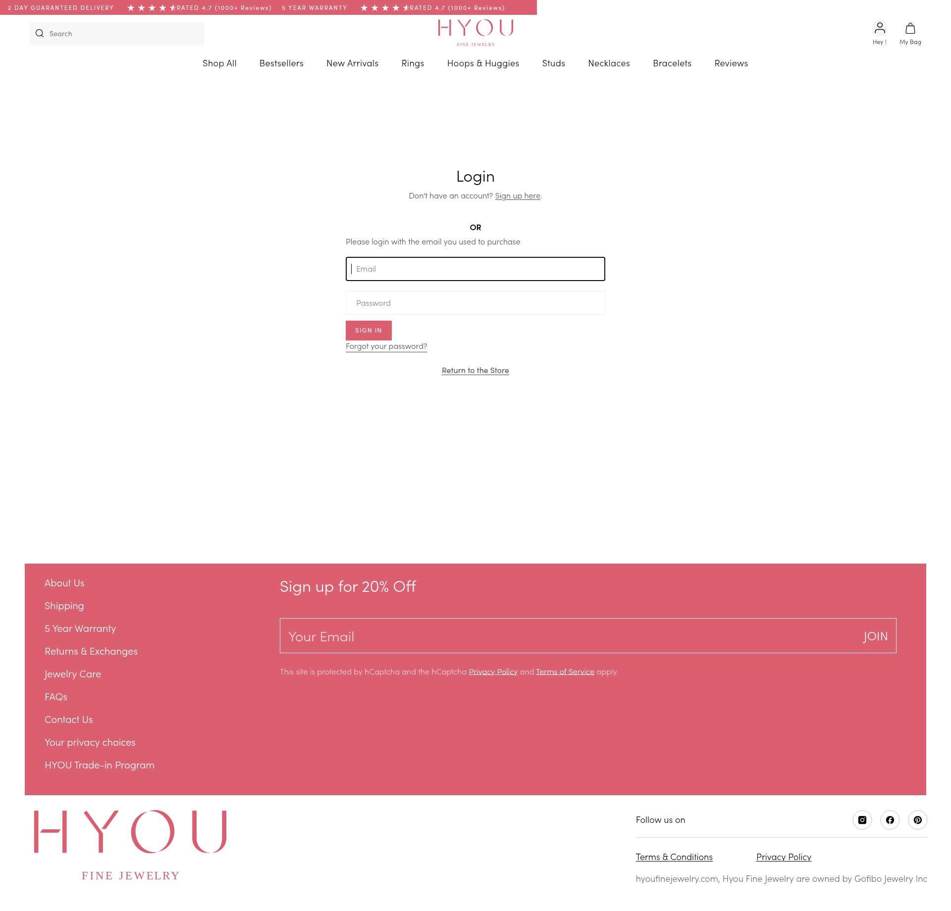 Screenshot of hyoufinejewelry.com