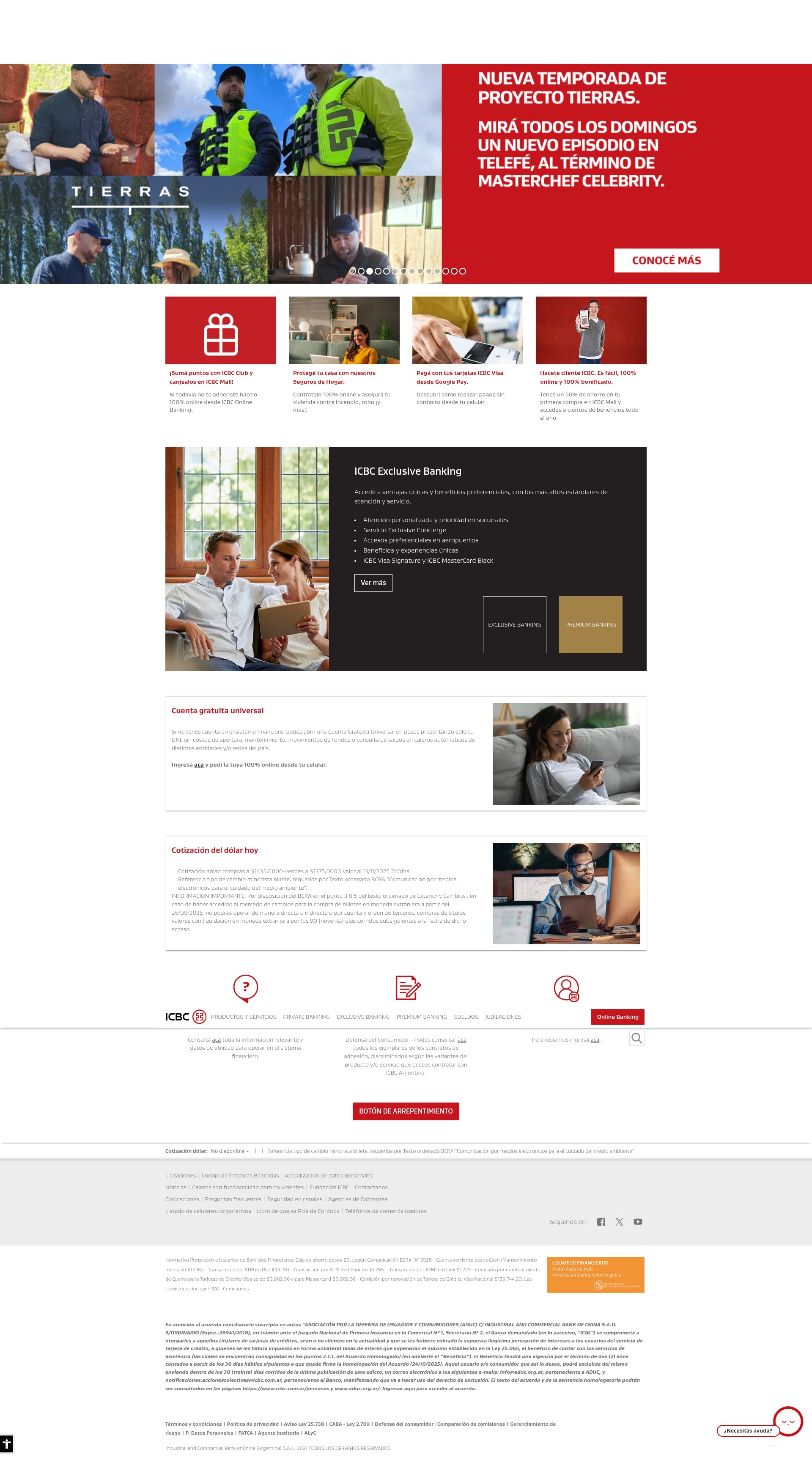 Screenshot of icbc.com.ar