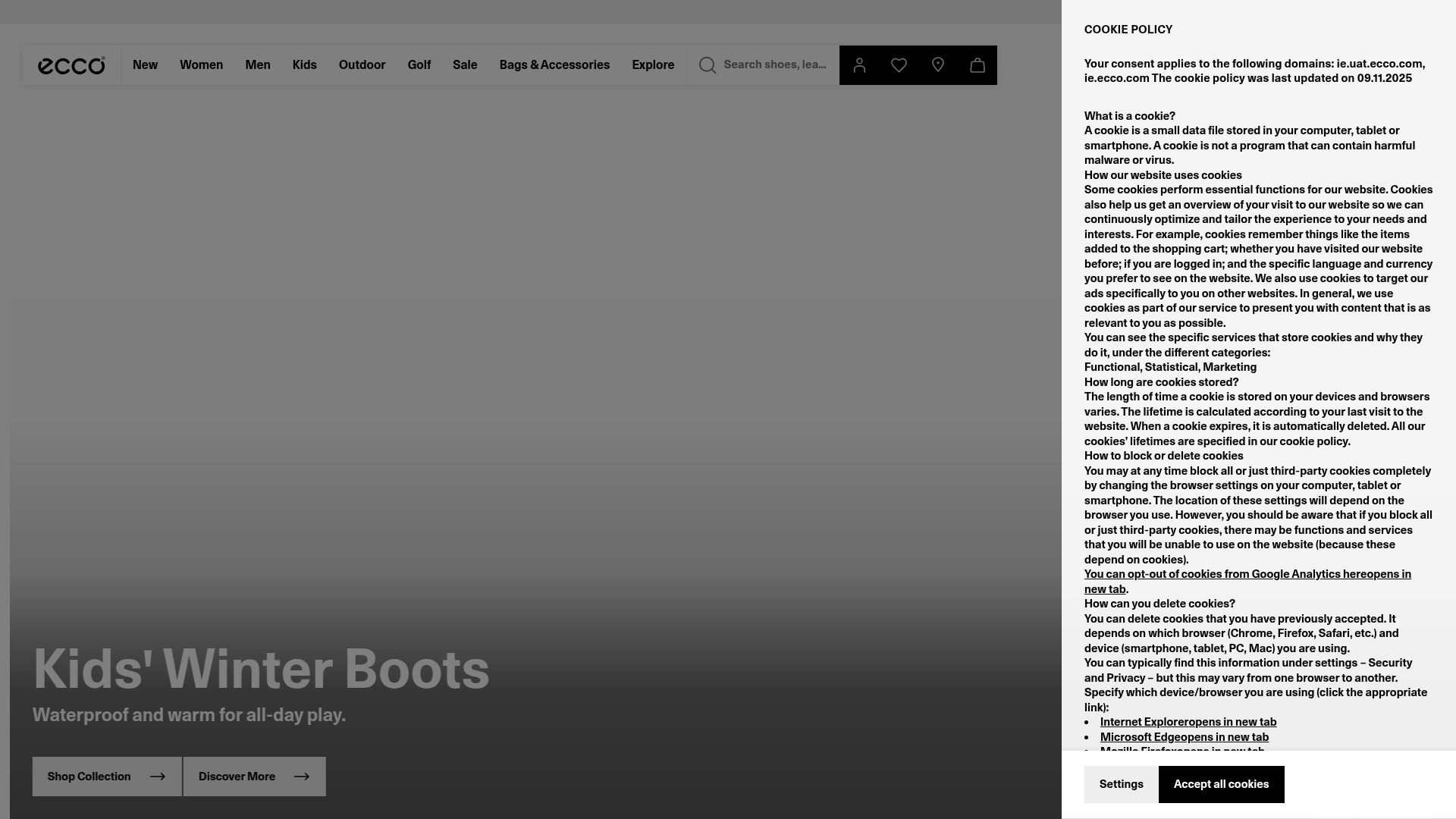 Screenshot of ie.ecco.com