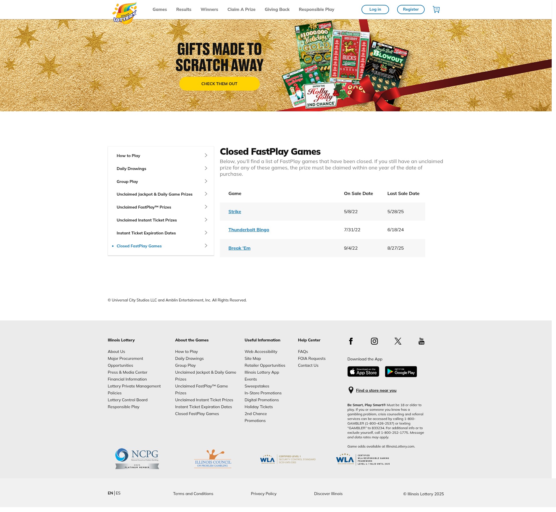 Screenshot of illinoislottery.com