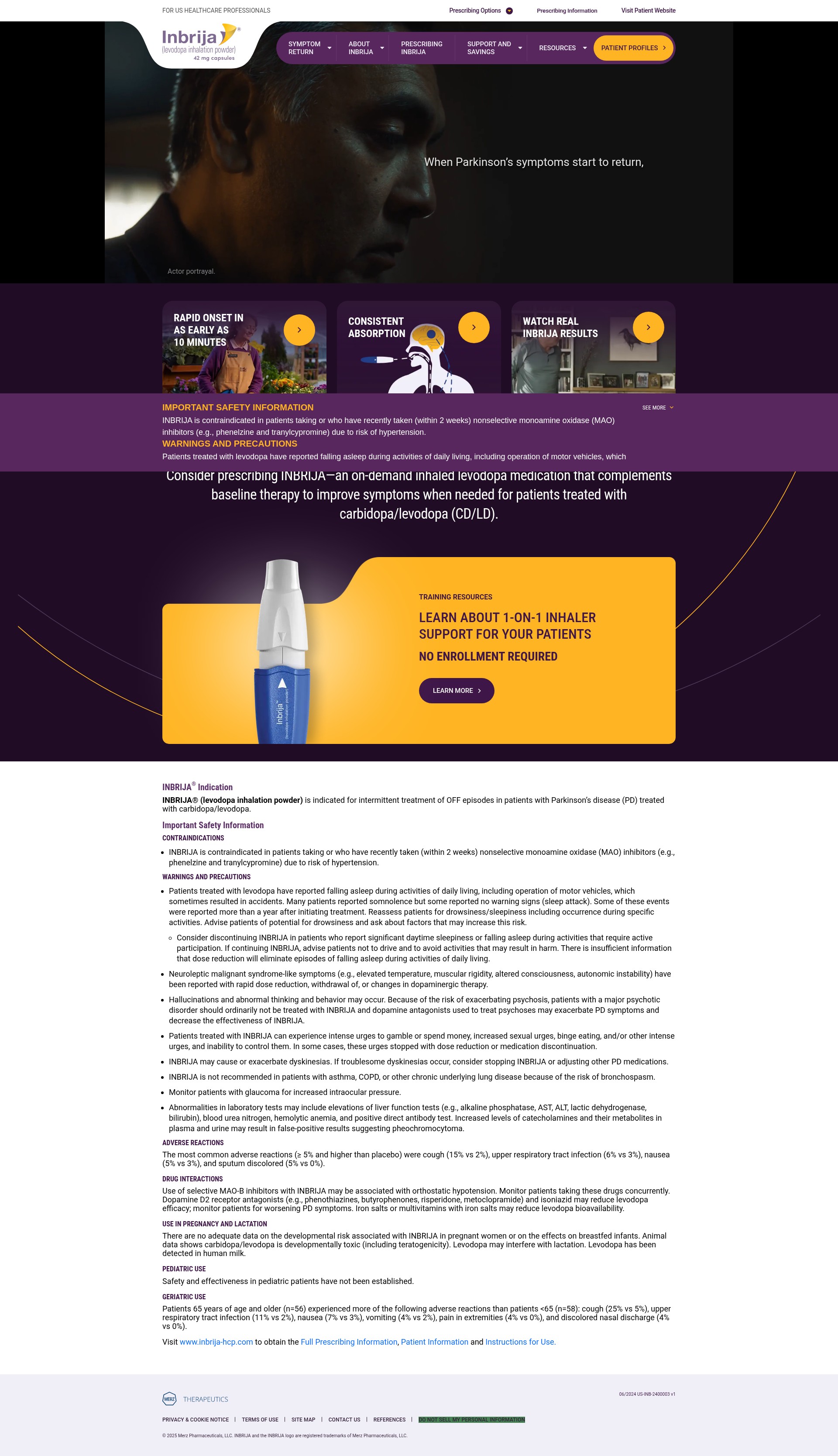 Screenshot of inbrija-hcp.com