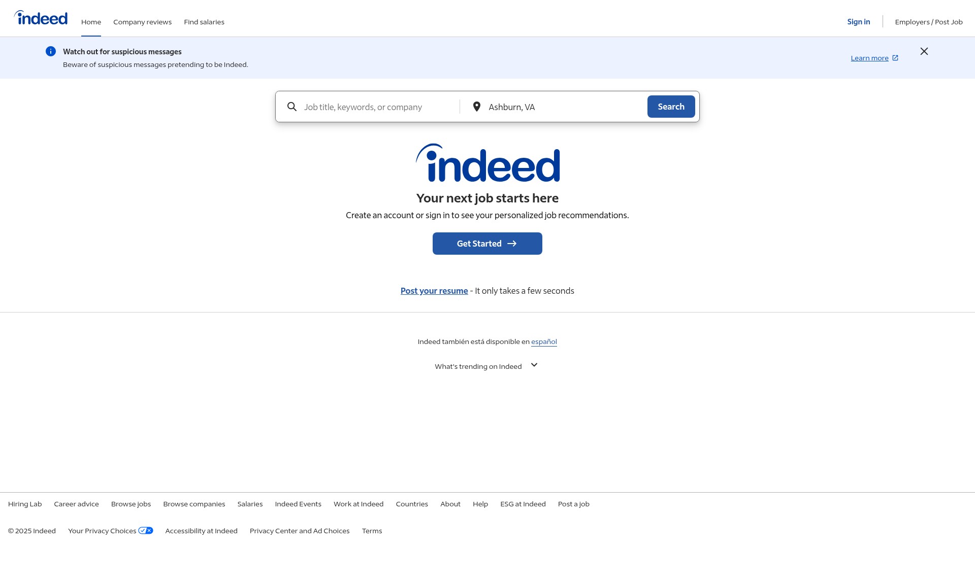 Screenshot of indeed.com