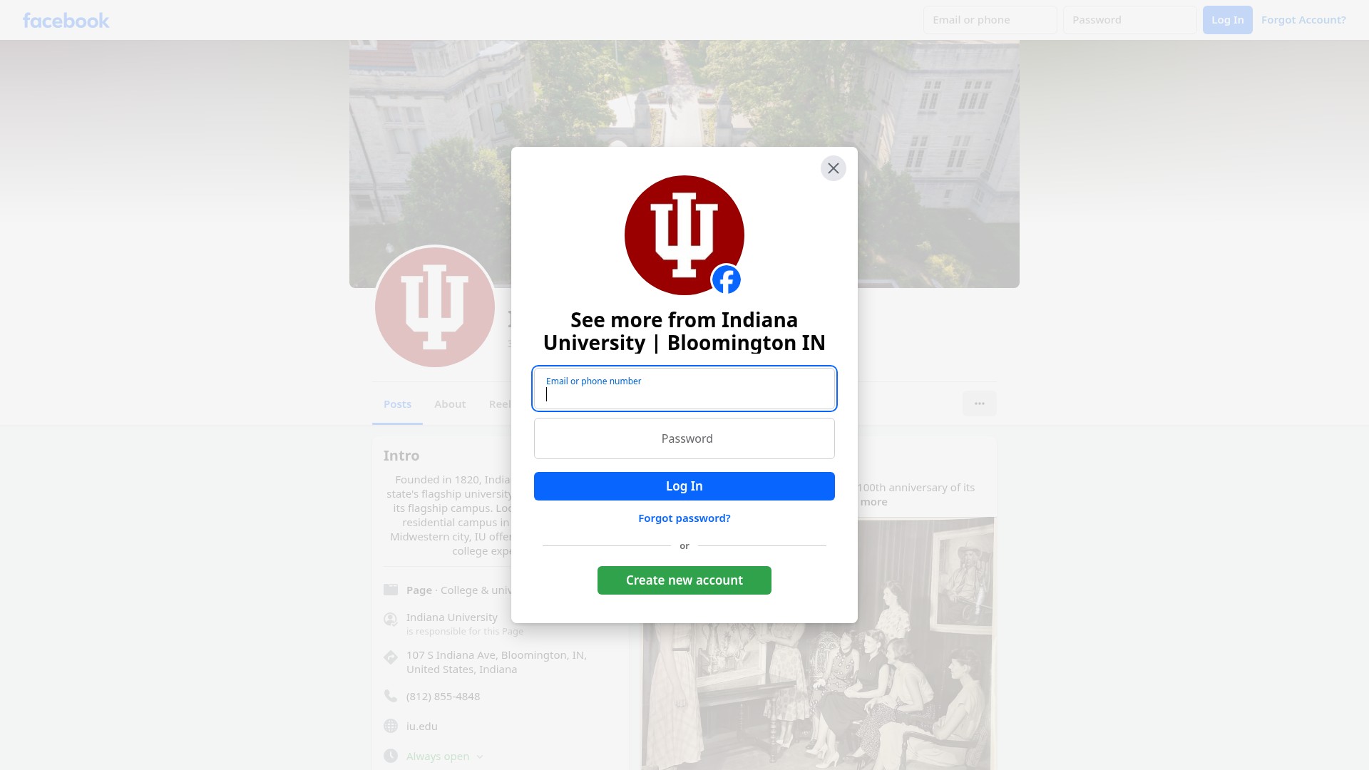Screenshot of indiana.edu