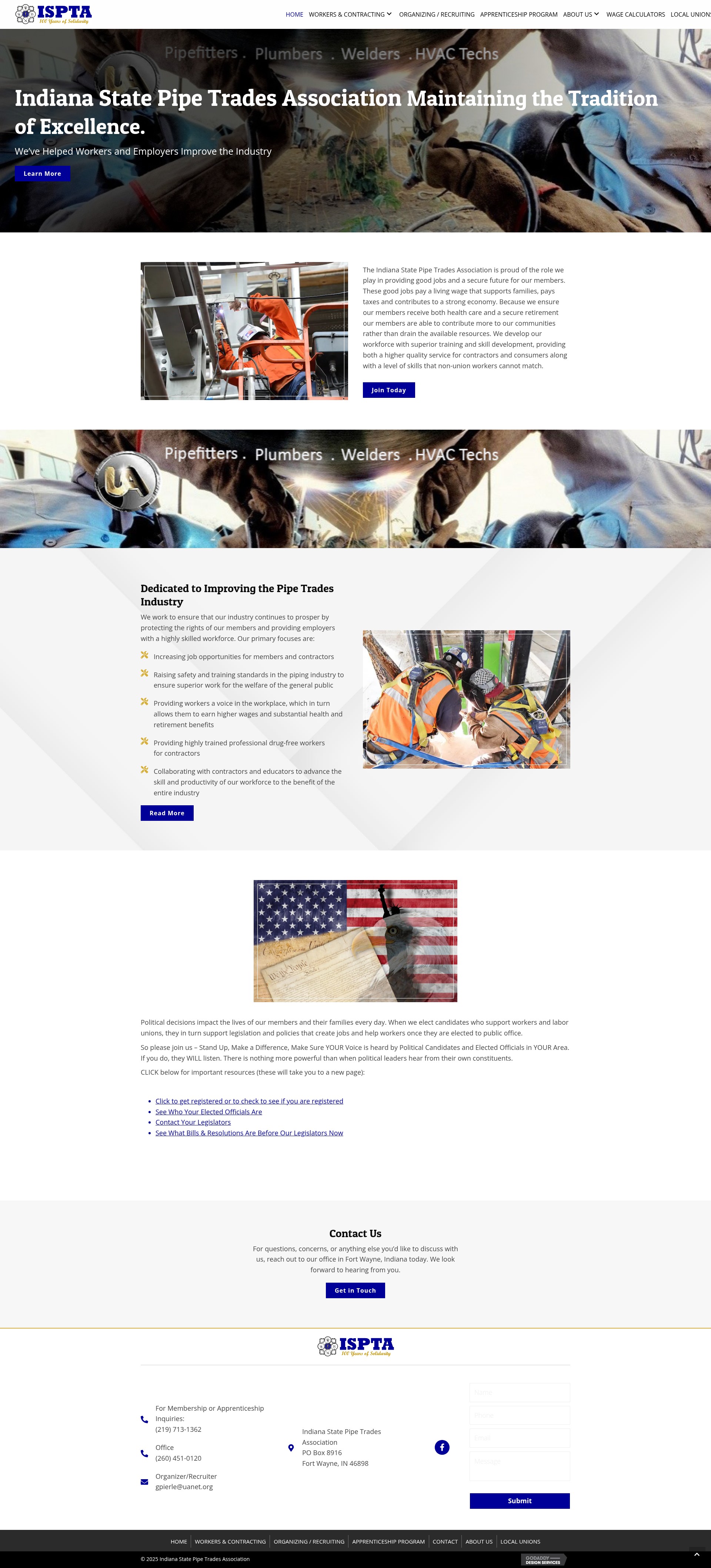 Screenshot of indianastatepipetrades.com