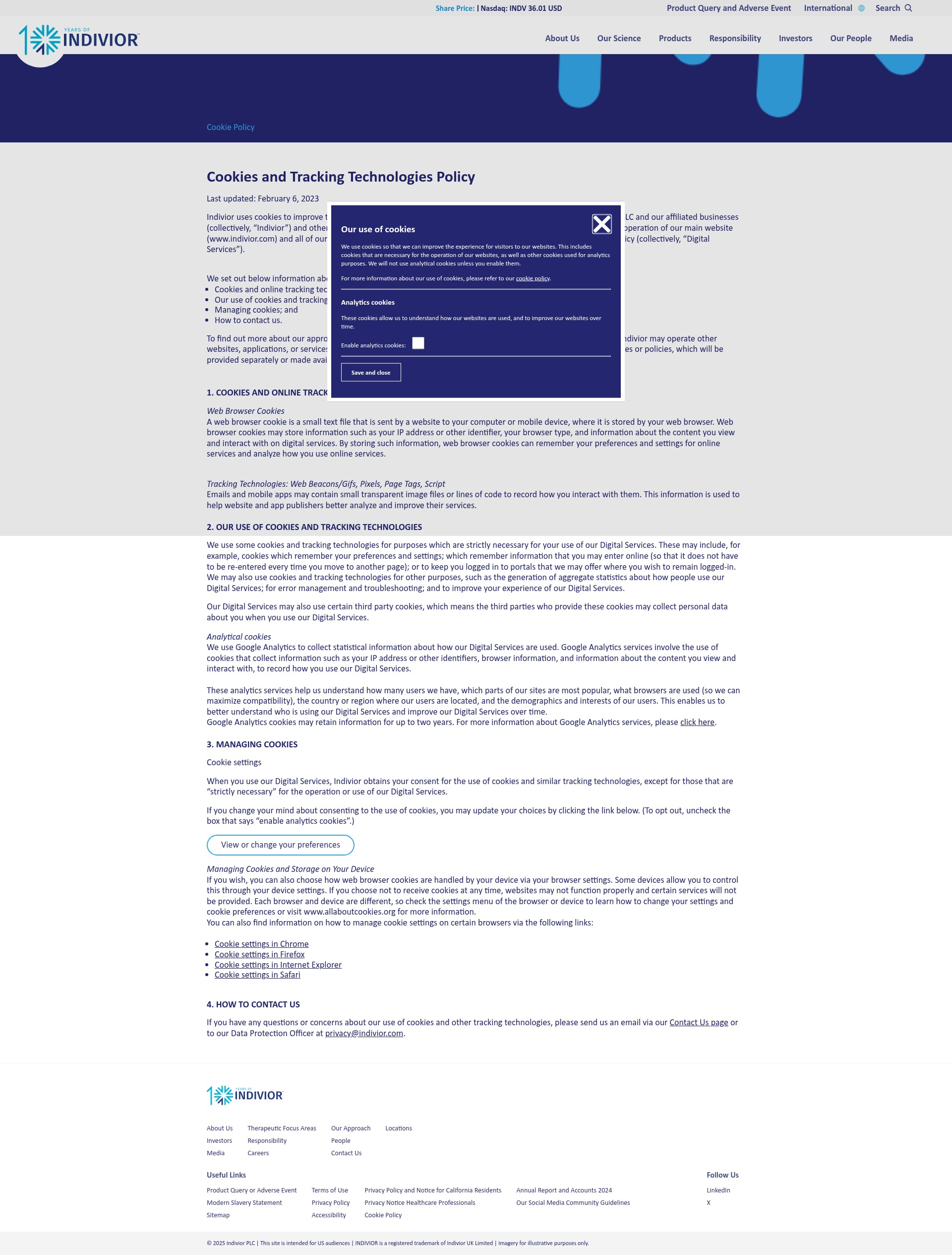 Screenshot of indivior.com