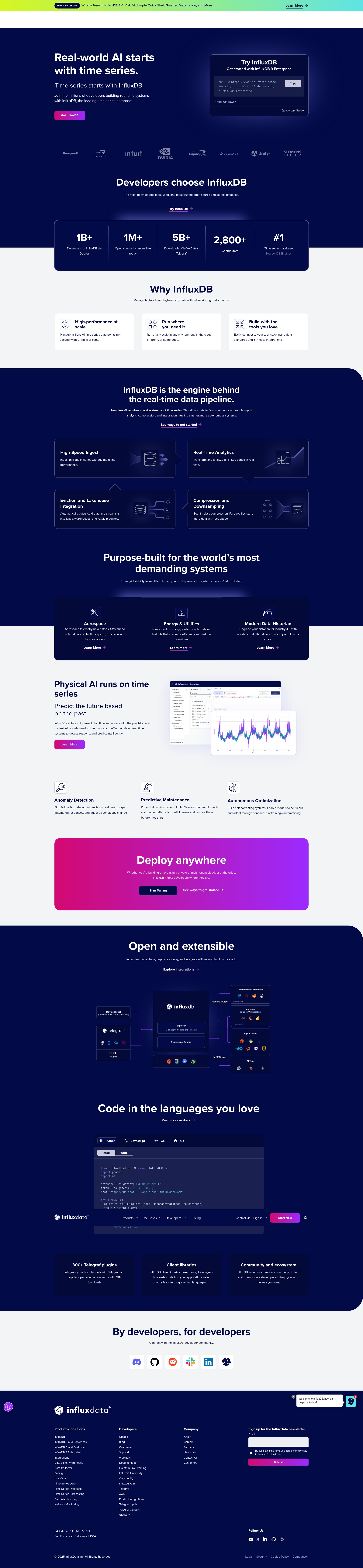Screenshot of influxdata.com