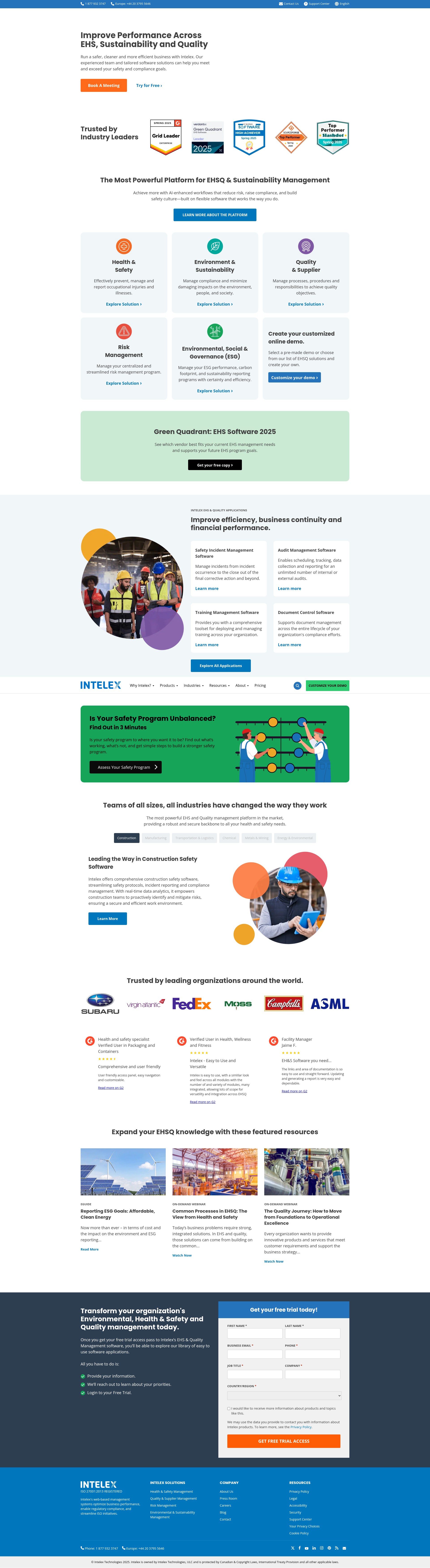 Screenshot of intelex.com