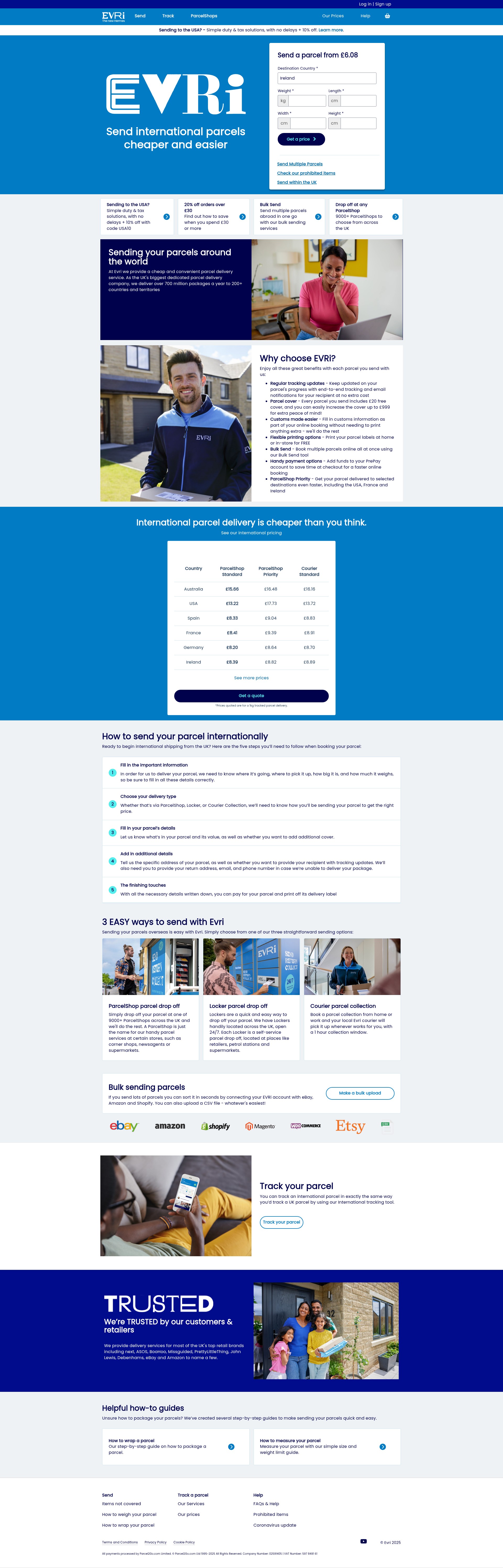 Screenshot of international.evri.com
