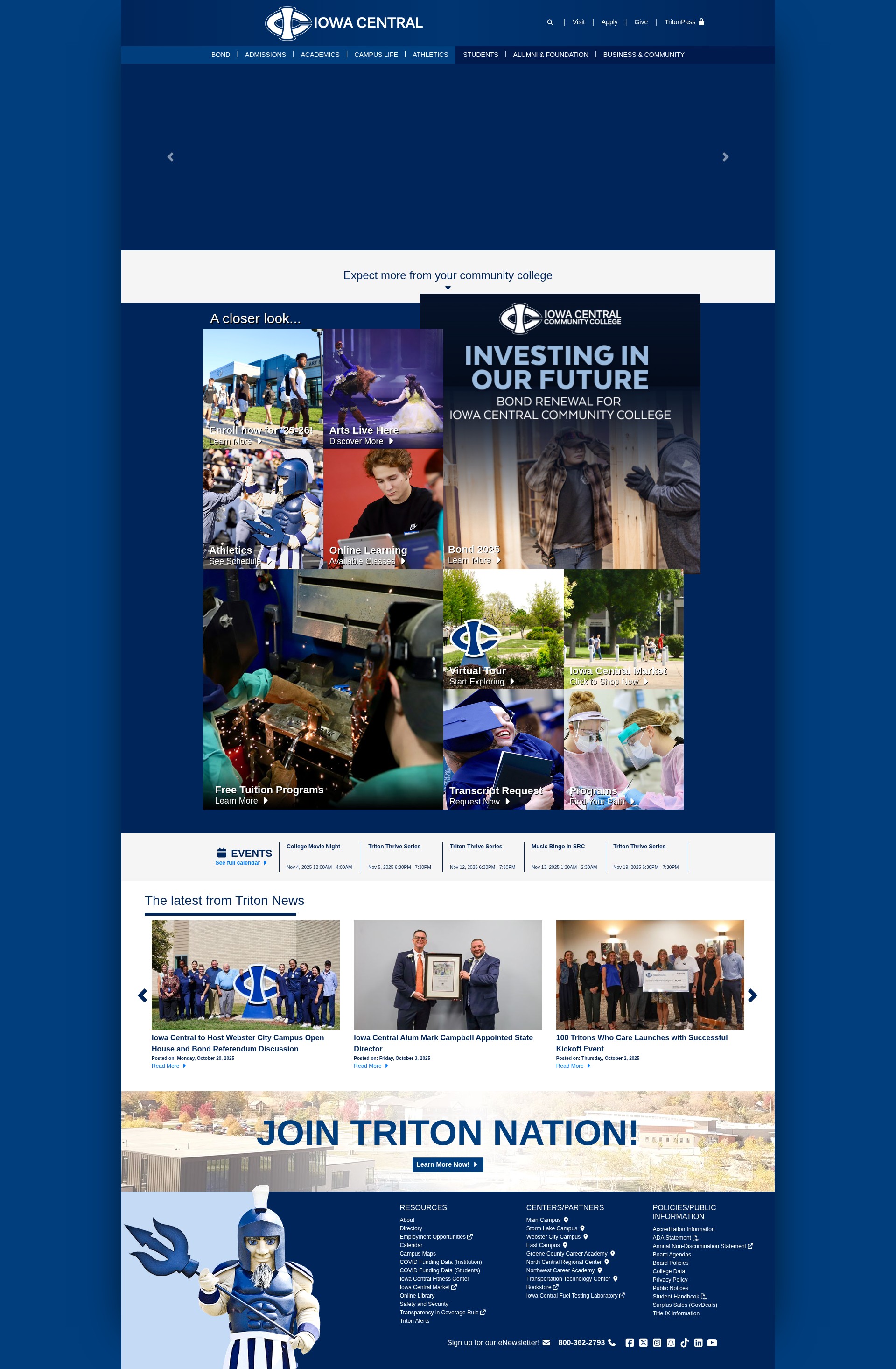 Screenshot of iowacentral.edu