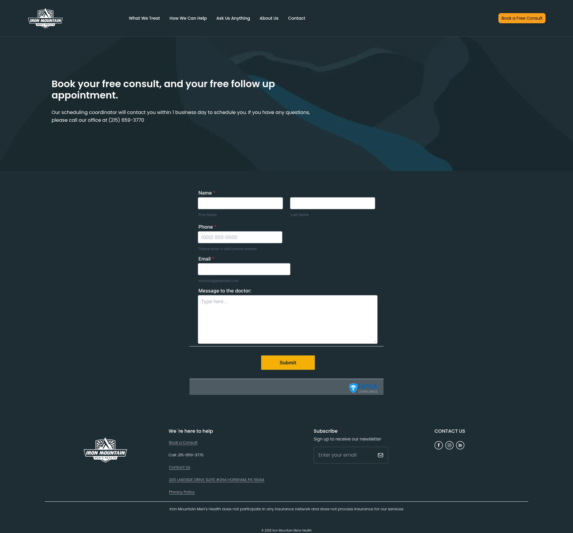 Screenshot of ironmountainmenshealth.com