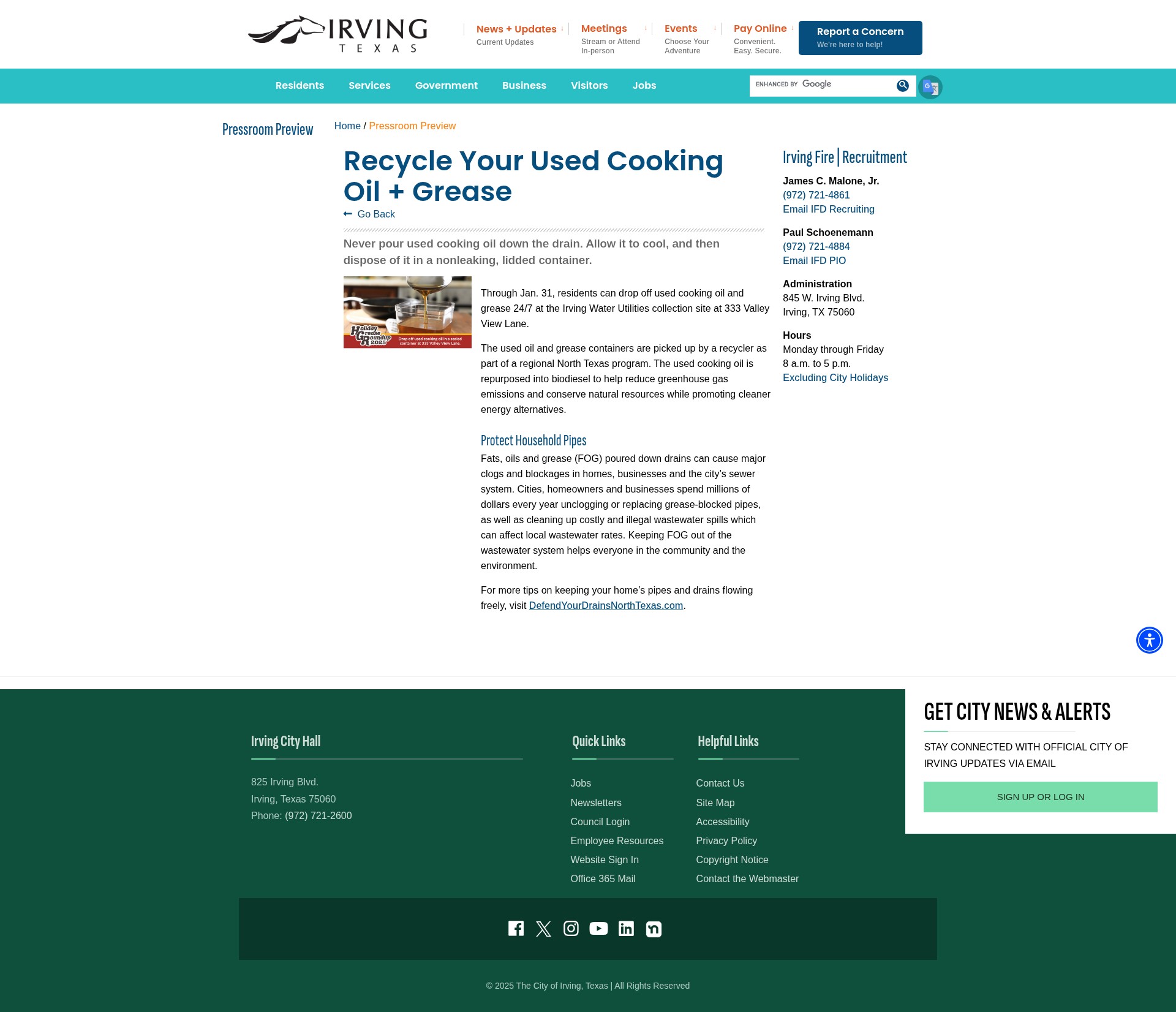 Screenshot of irvingtx.gov