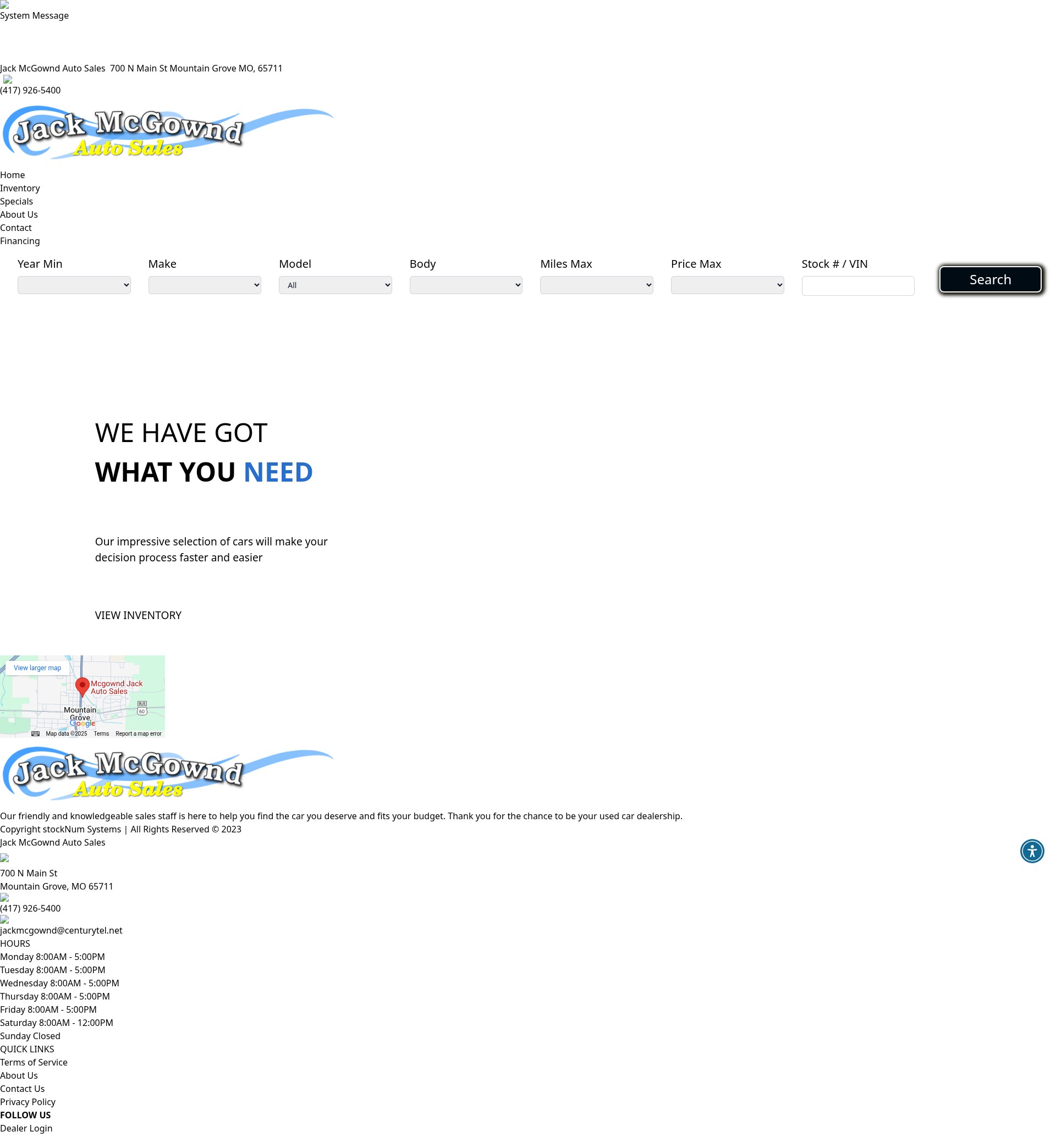 Screenshot of jackmcgowndautosales.com
