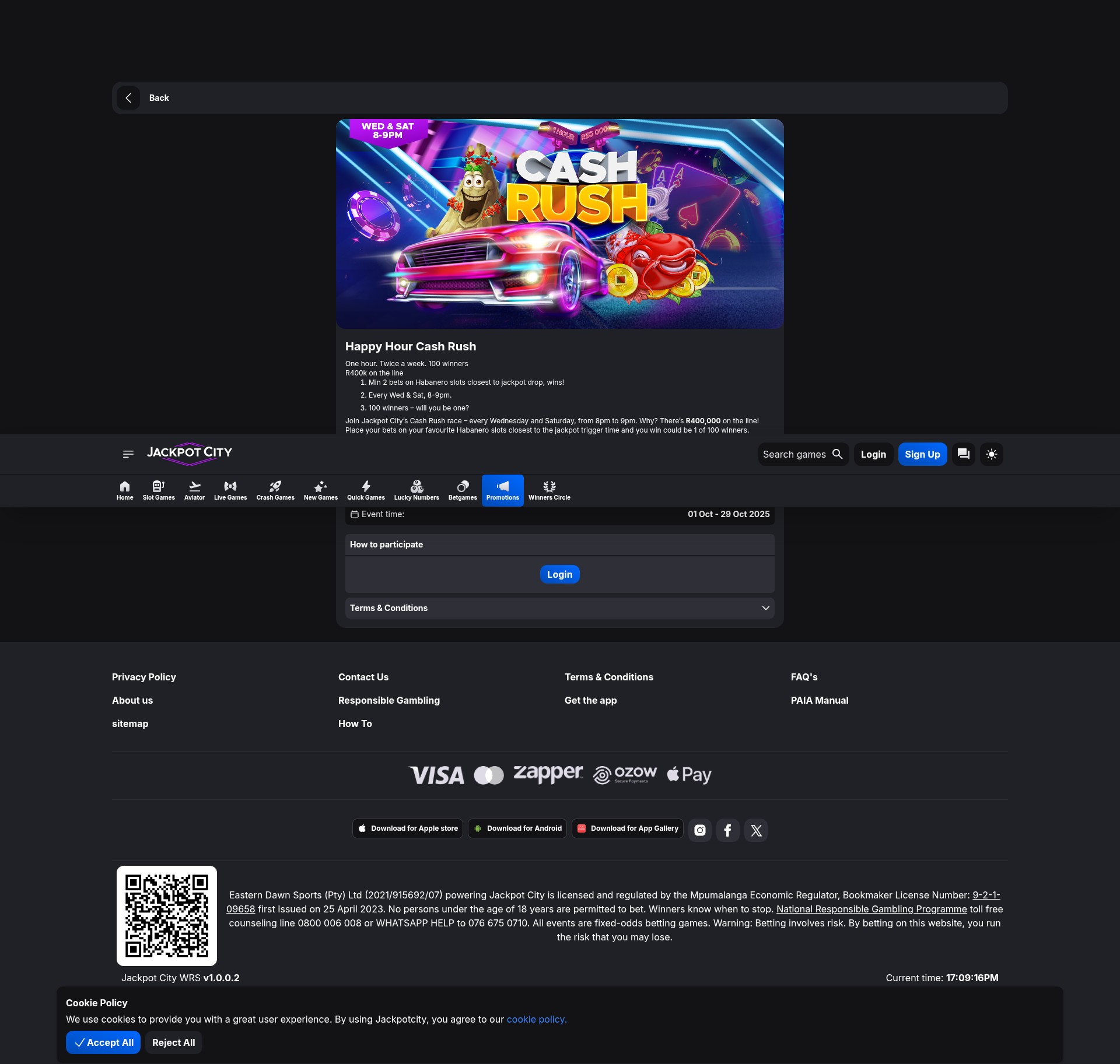Screenshot of jackpotcity.co.za