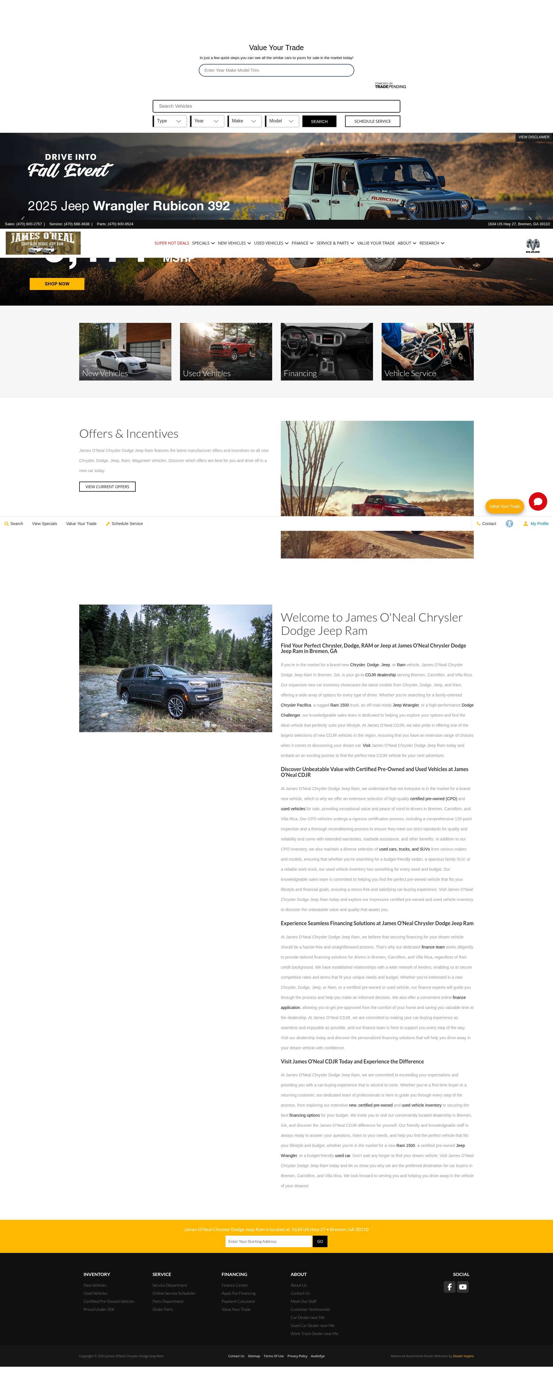Screenshot of jamesonealchryslerdodgejeep.com
