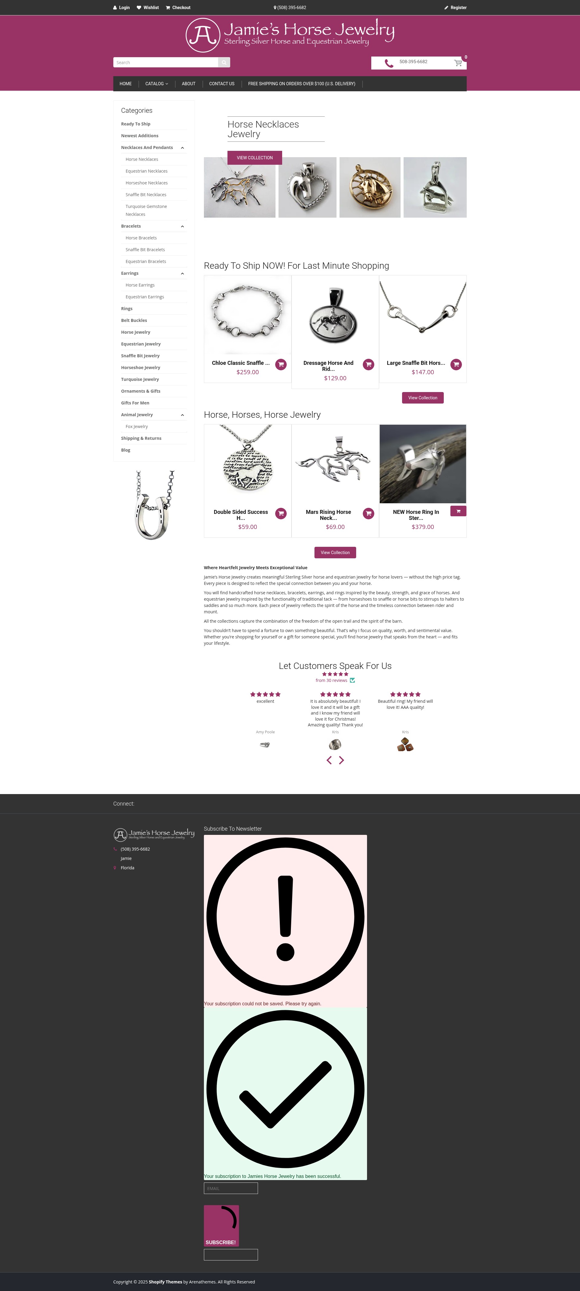 Screenshot of jamieshorsejewelry.com