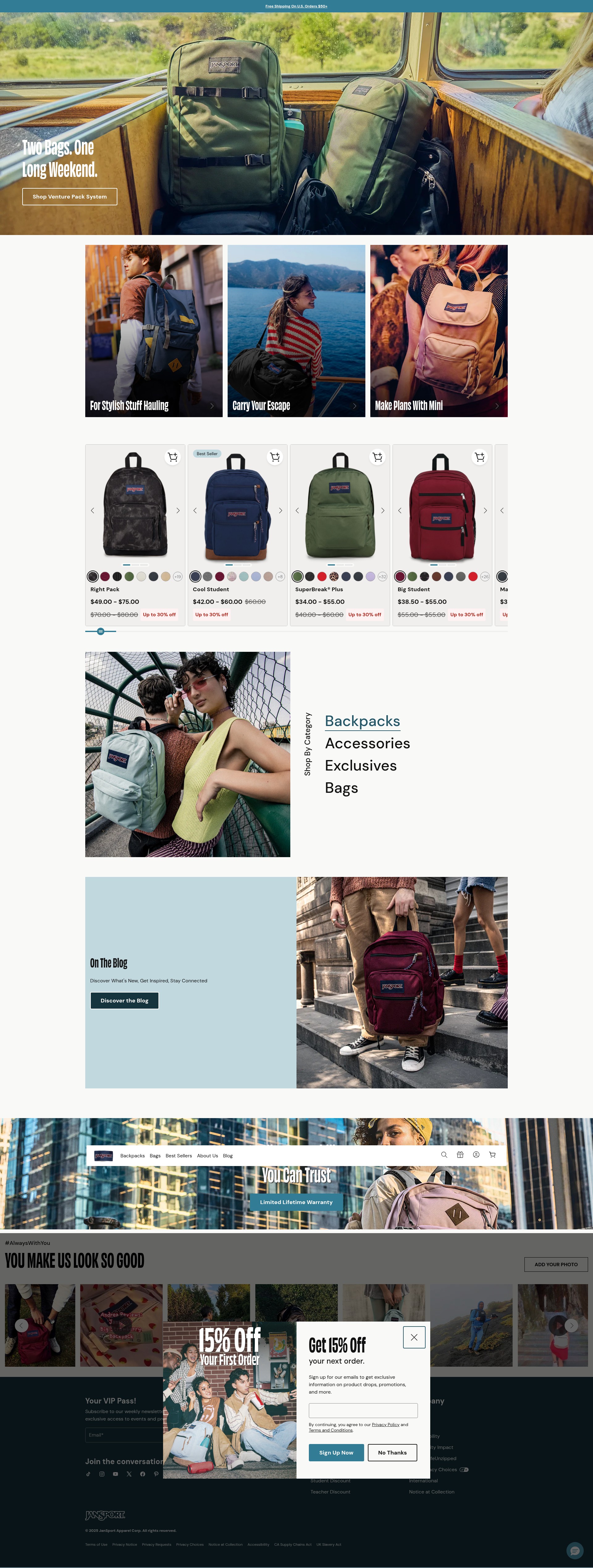 Screenshot of jansport.com