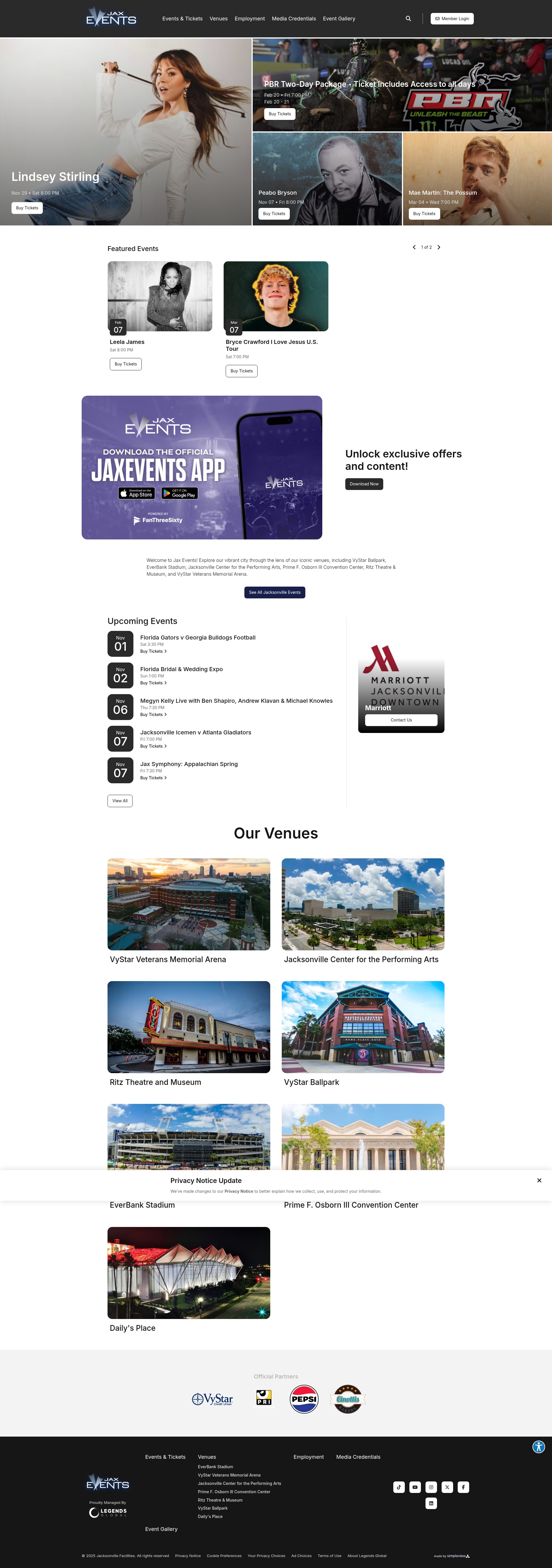 Screenshot of jaxevents.com