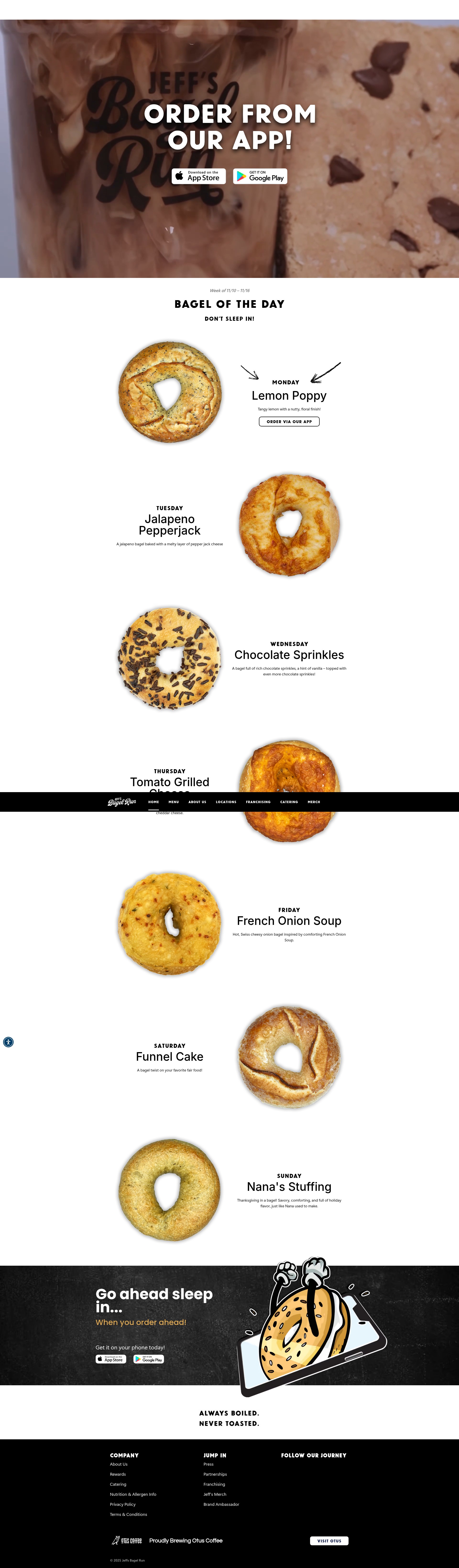 Screenshot of jeffsbagelrun.com