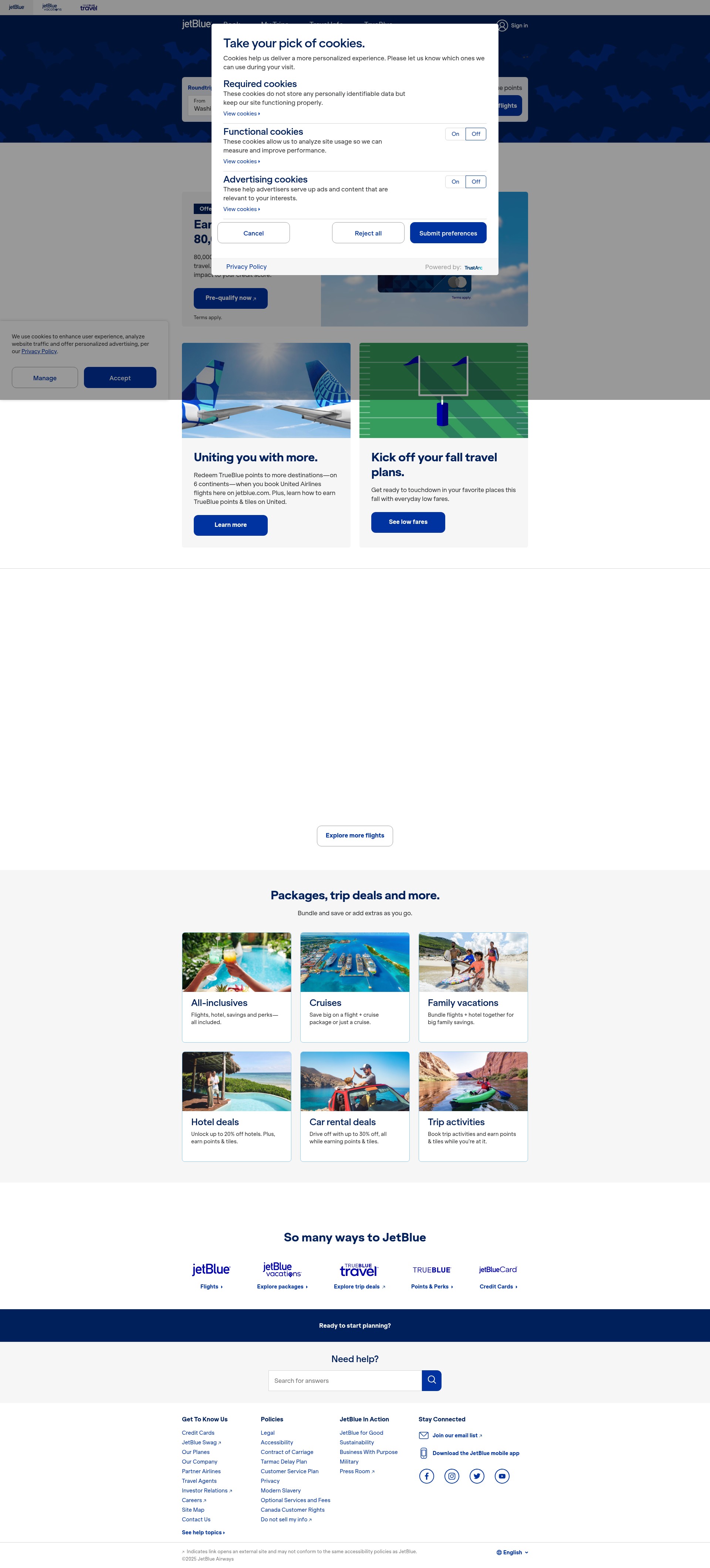 Screenshot of jetblue.com