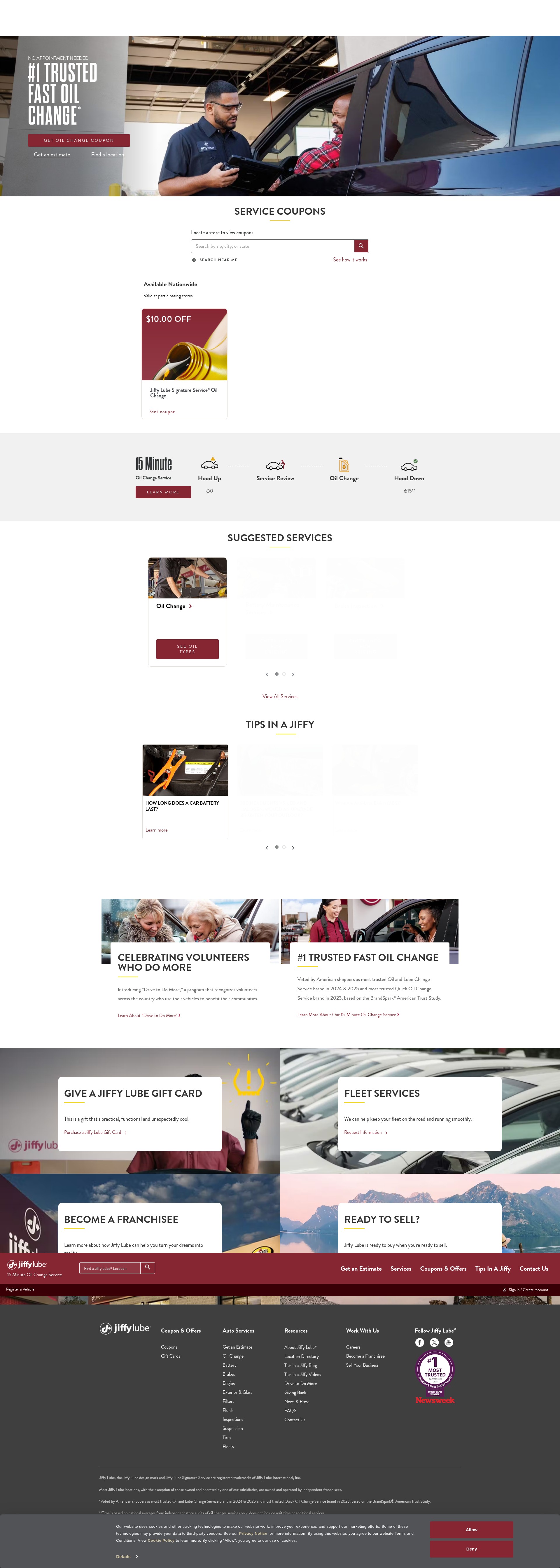 Screenshot of jiffylube.com