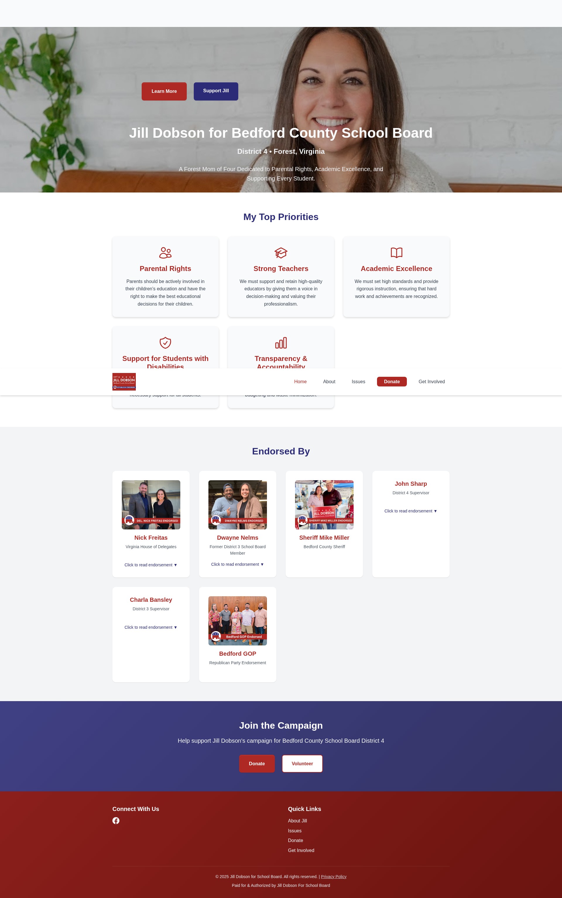 Screenshot of jilldobsonforschoolboard.com