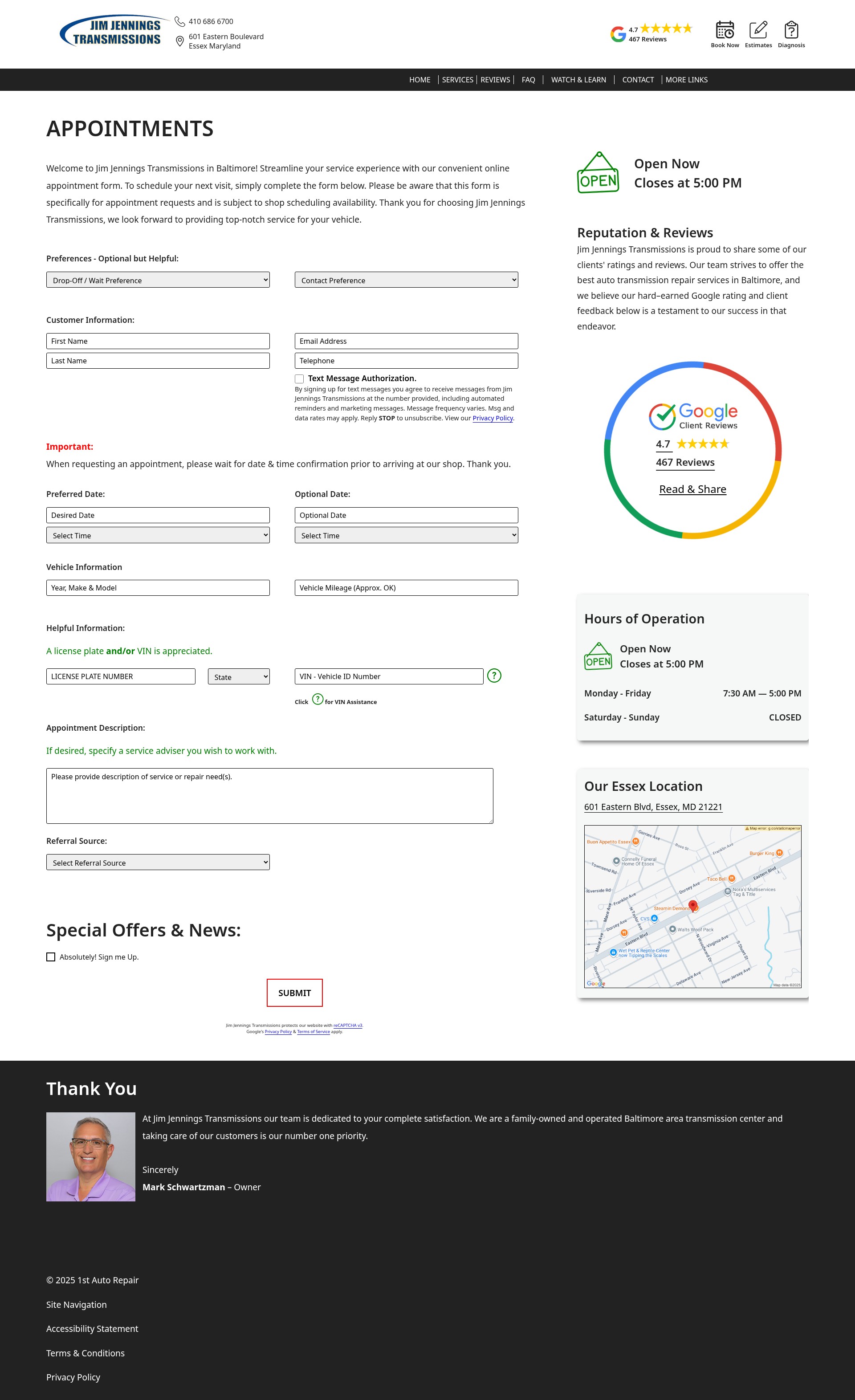 Screenshot of jimjenningstransmissions.com