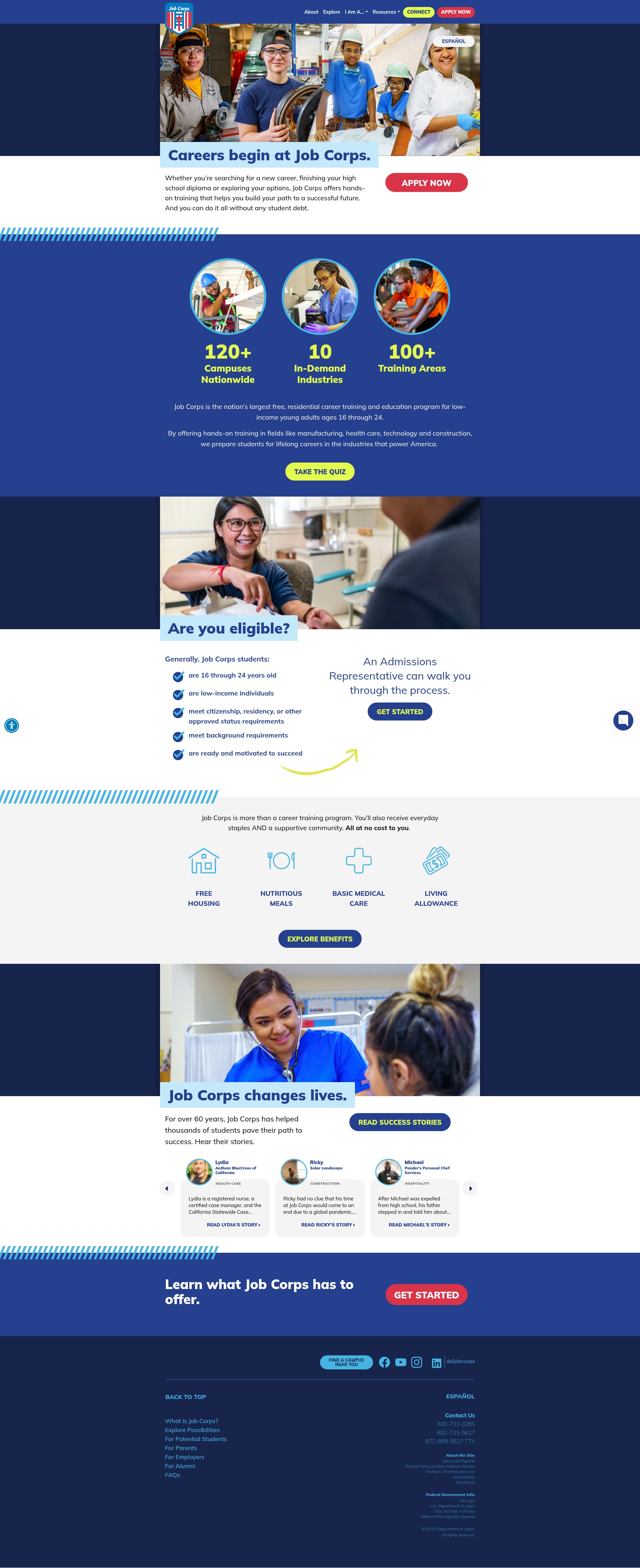 Screenshot of jobcorps.gov