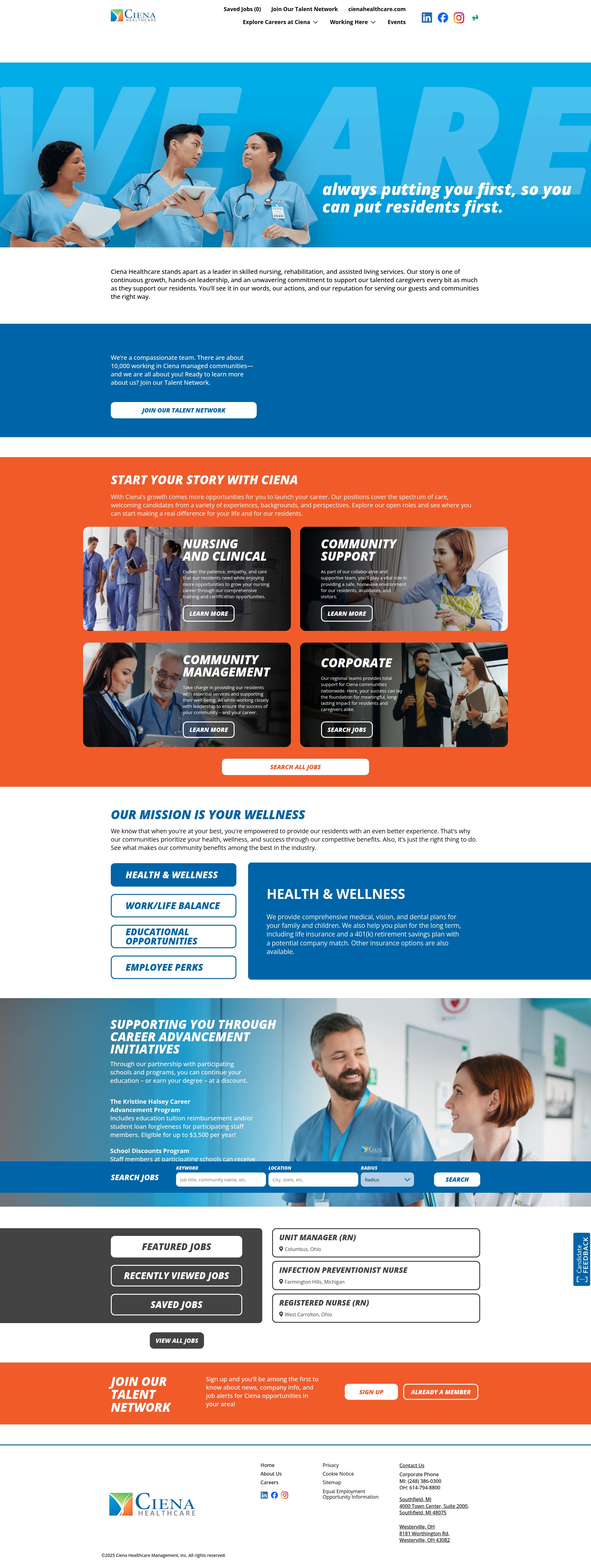 Screenshot of jobs.cienahealthcare.com