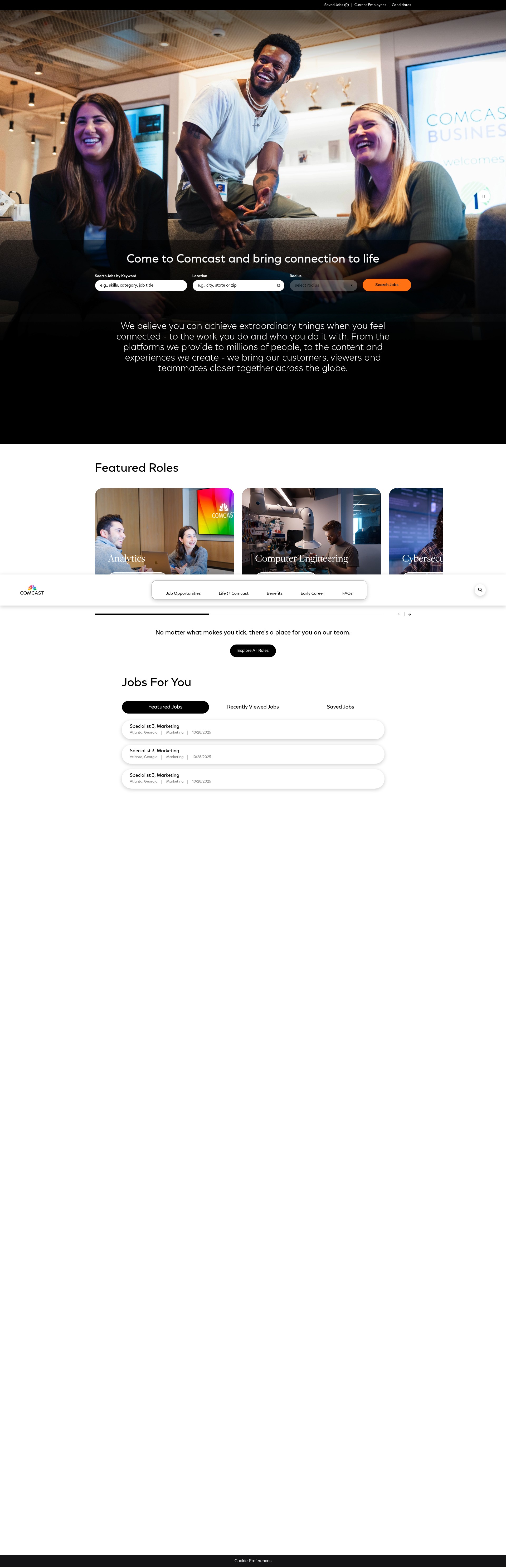 Screenshot of jobs.comcast.com