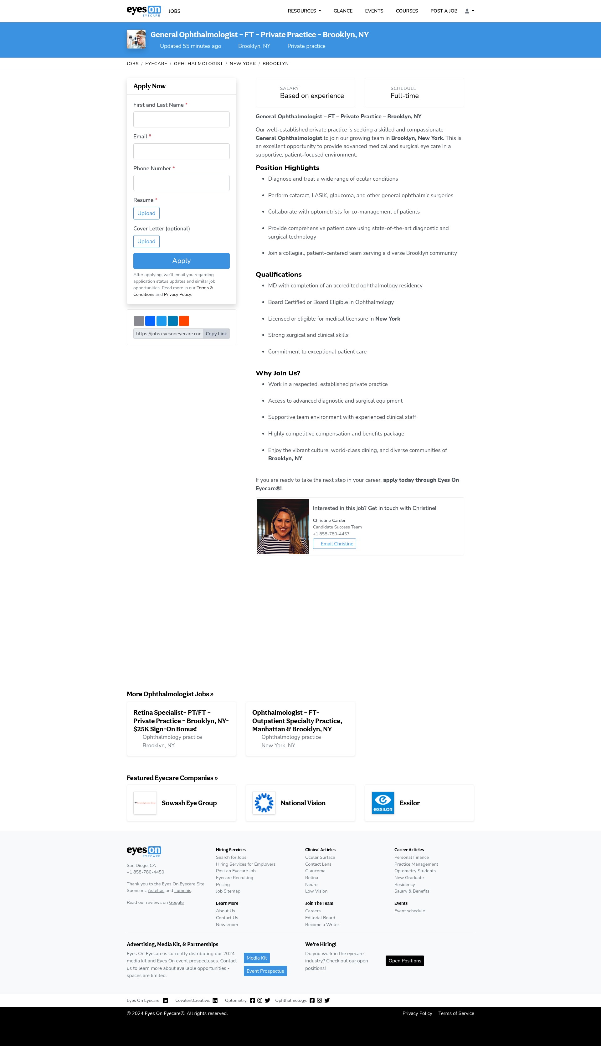 Screenshot of jobs.eyesoneyecare.com