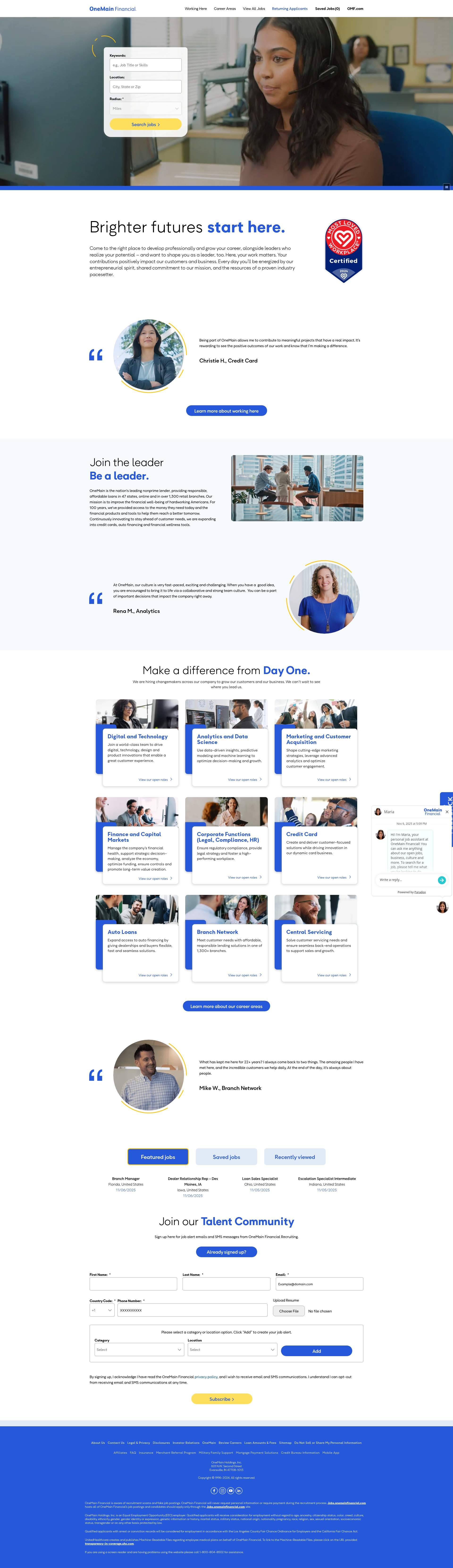 Screenshot of jobs.onemainfinancial.com