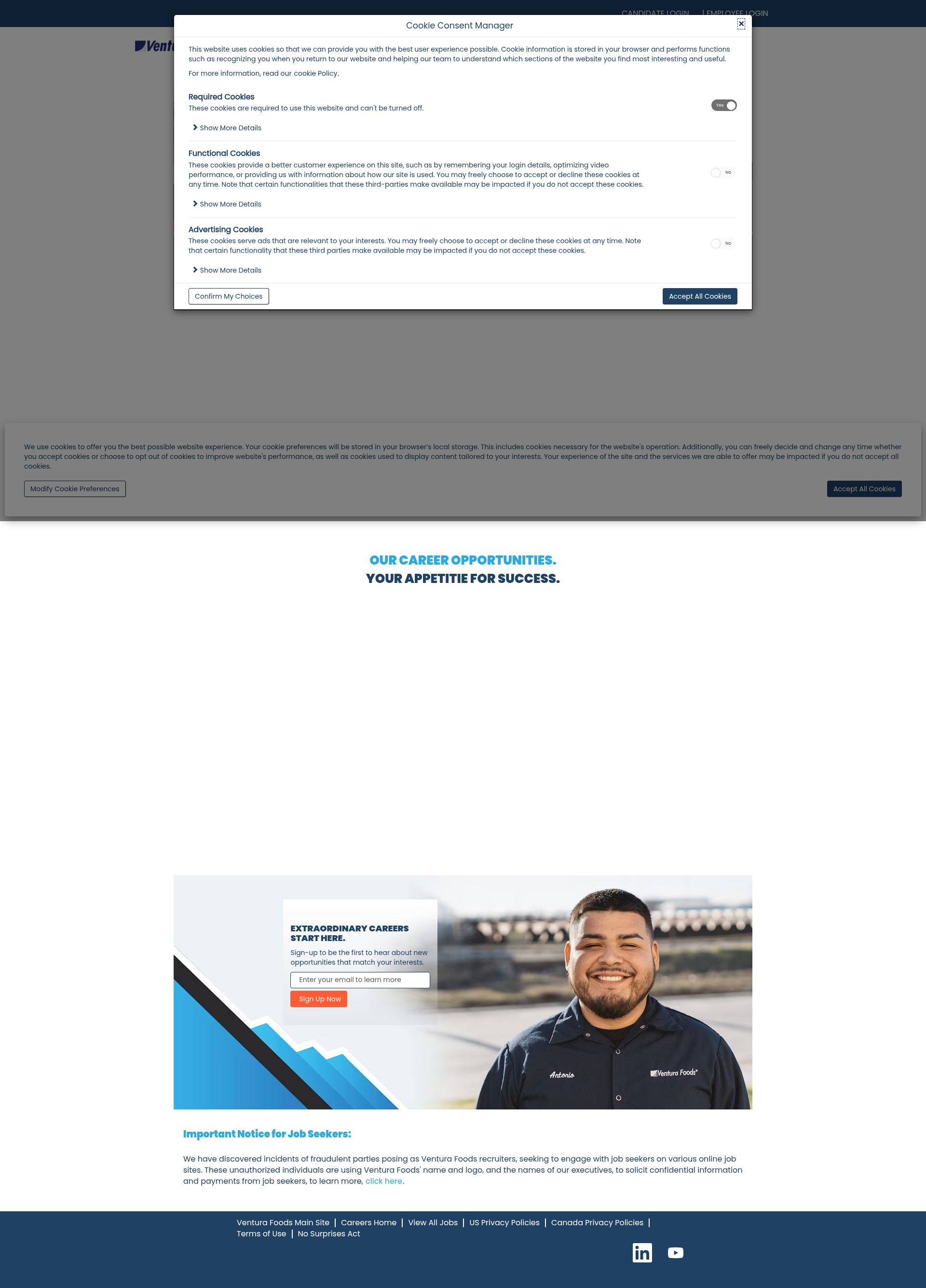 Screenshot of jobs.venturafoods.com