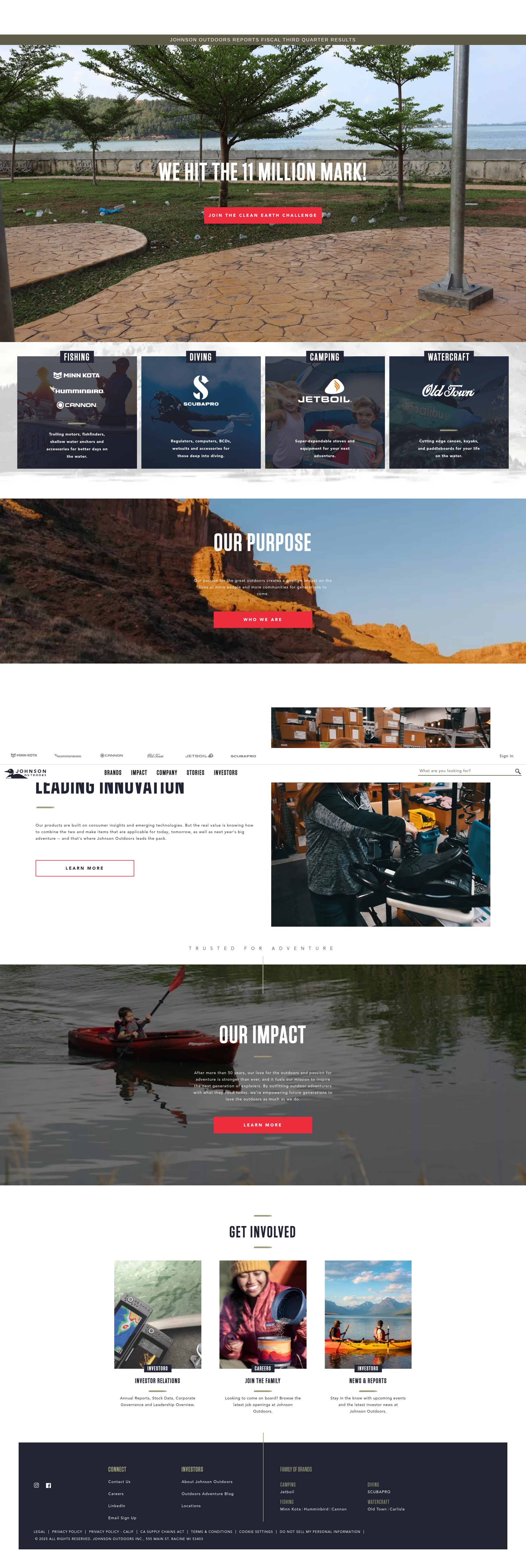 Screenshot of johnsonoutdoors.com