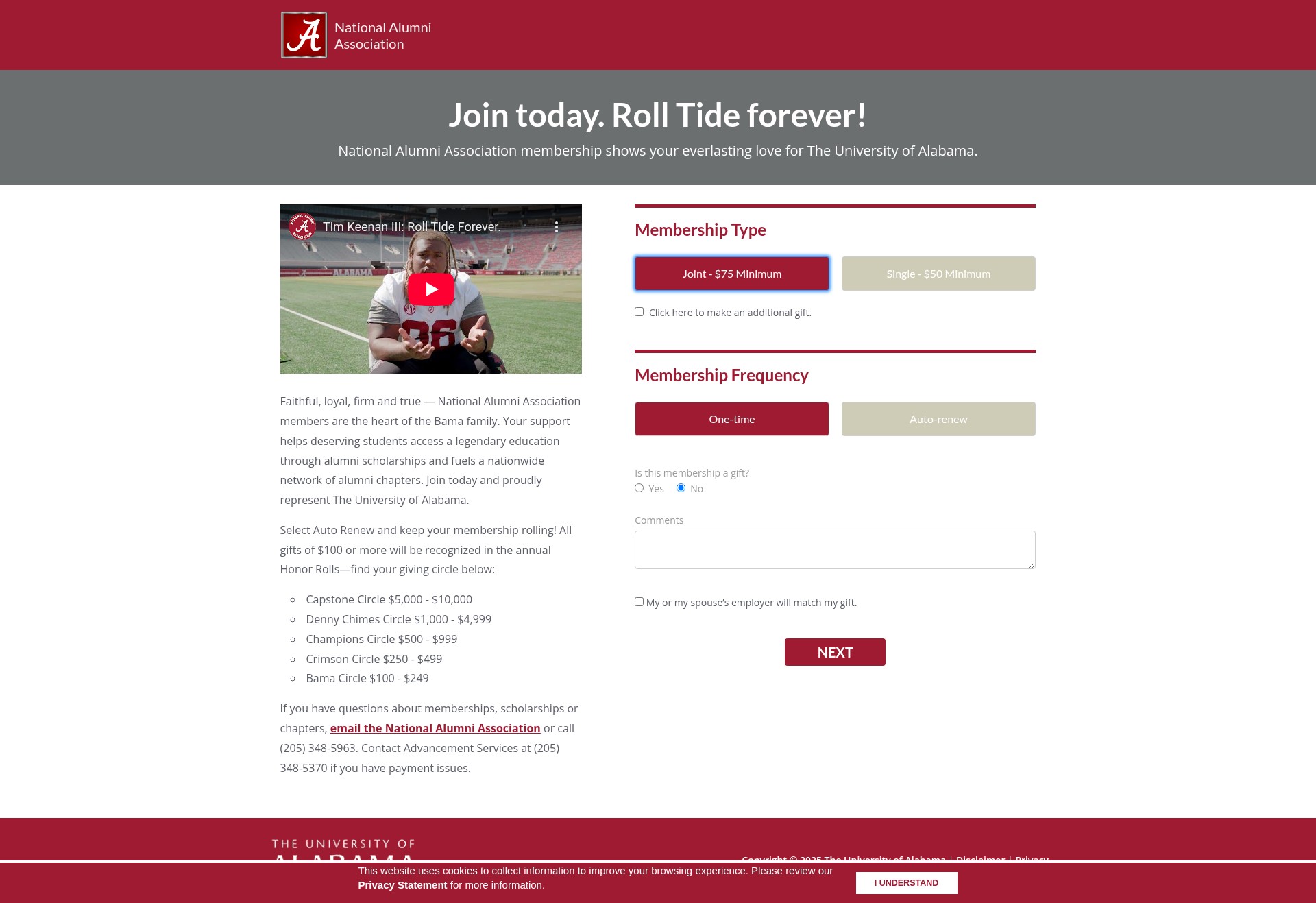 Screenshot of join.ua.edu