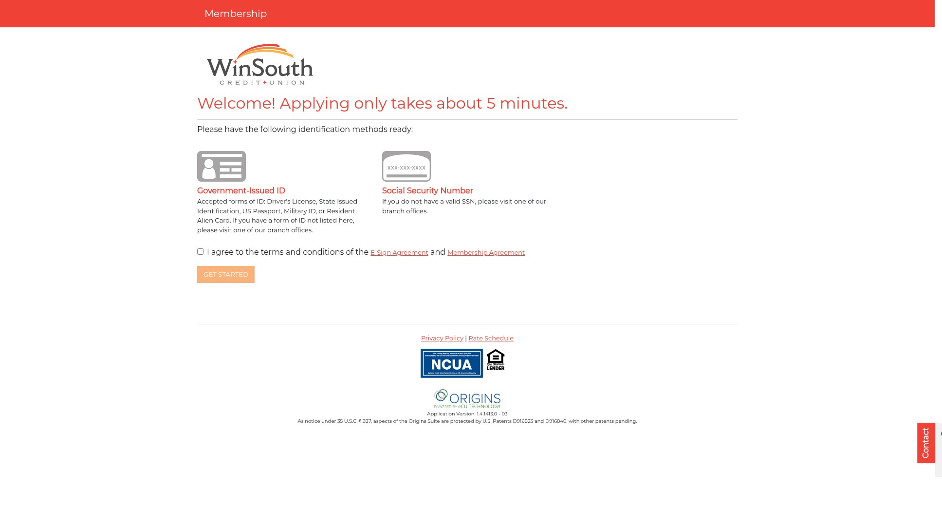 Screenshot of join.winsouthcu.com