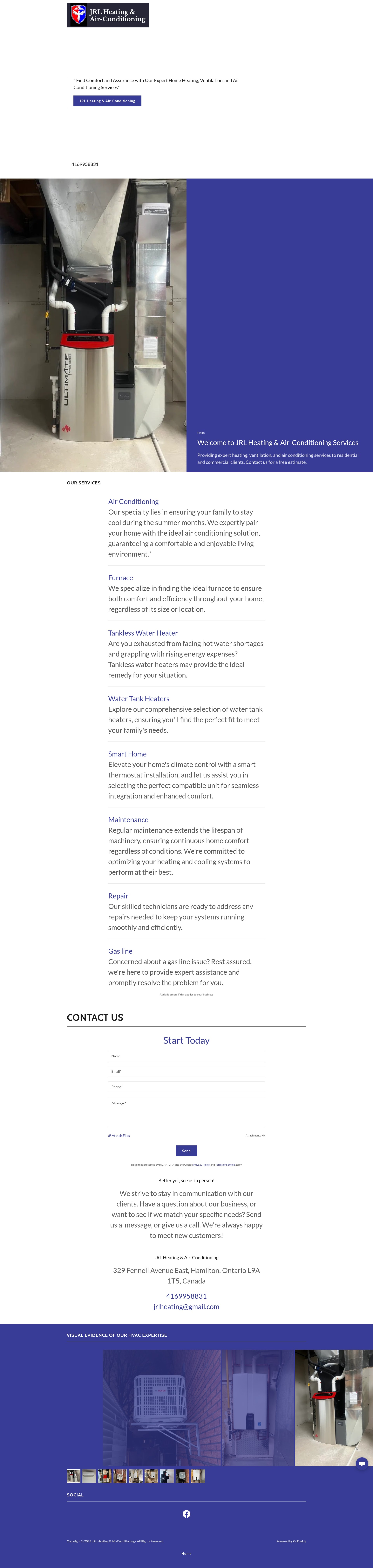 Screenshot of jrlheatingairconditioning.ca