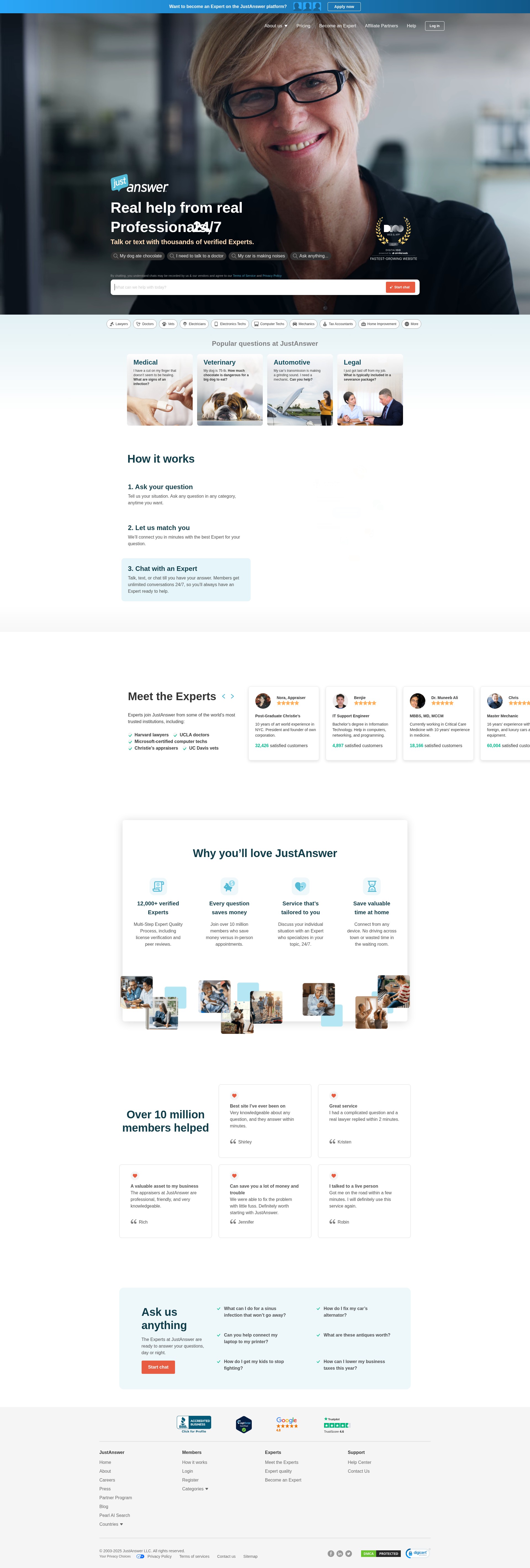 Screenshot of justanswer.com