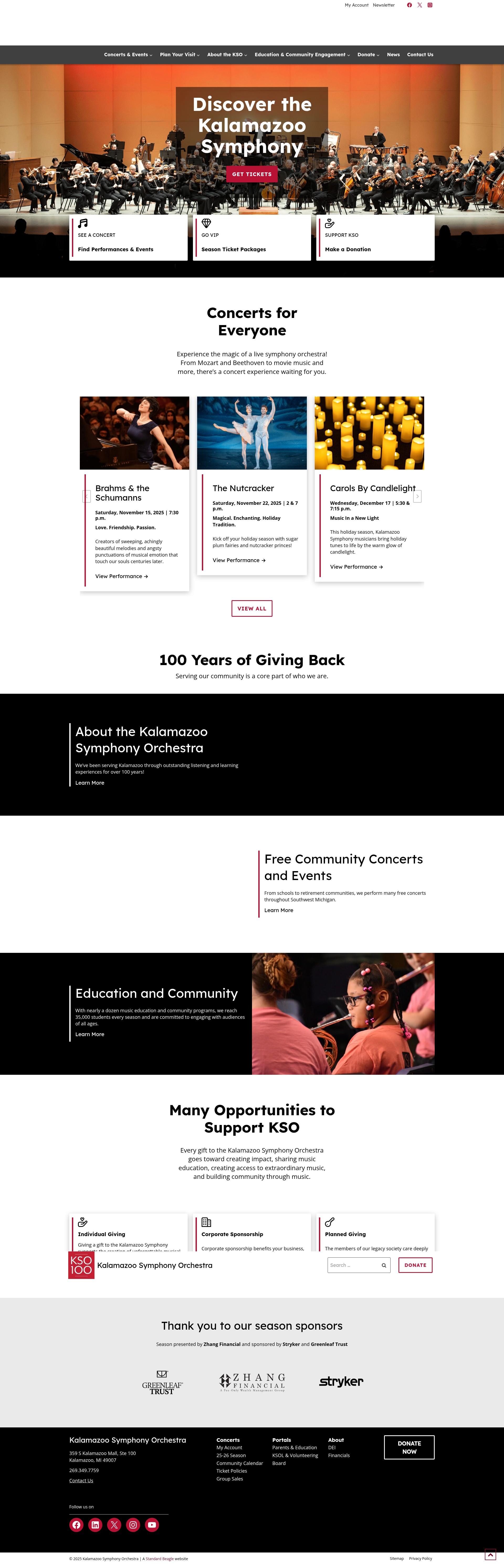 Screenshot of kalamazoosymphony.com