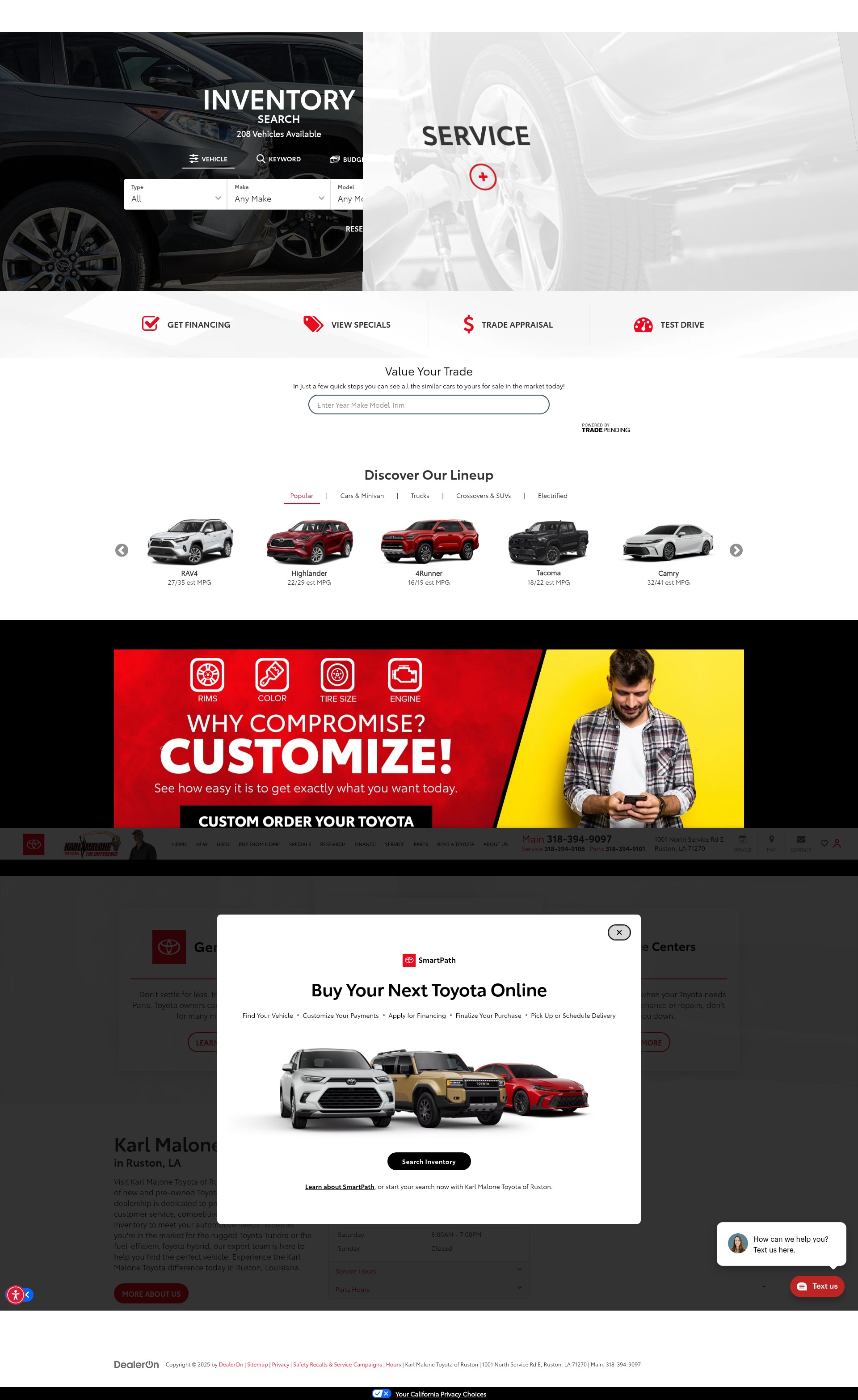 Screenshot of karlmalonetoyotaofruston.com