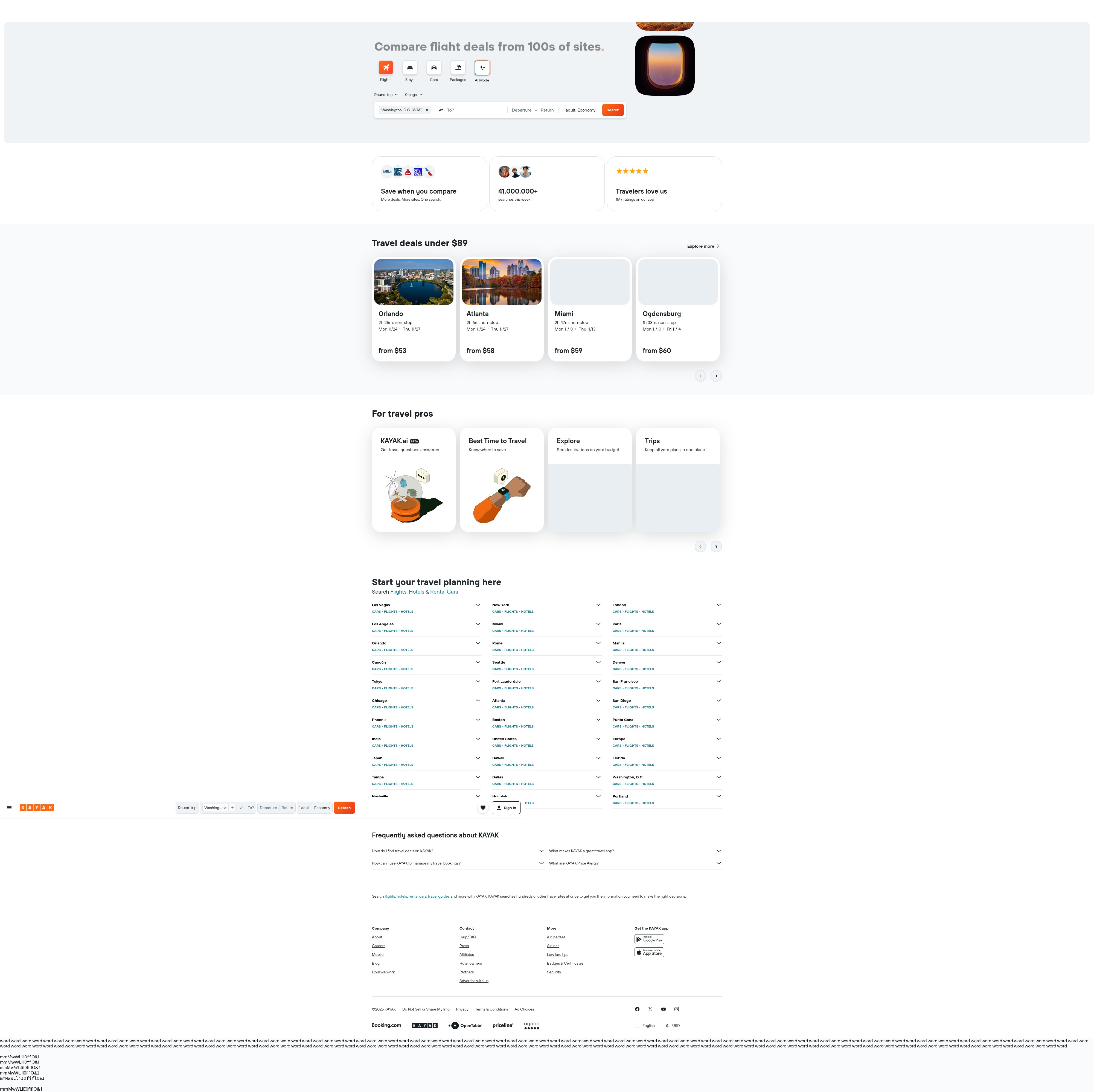 Screenshot of kayak.com