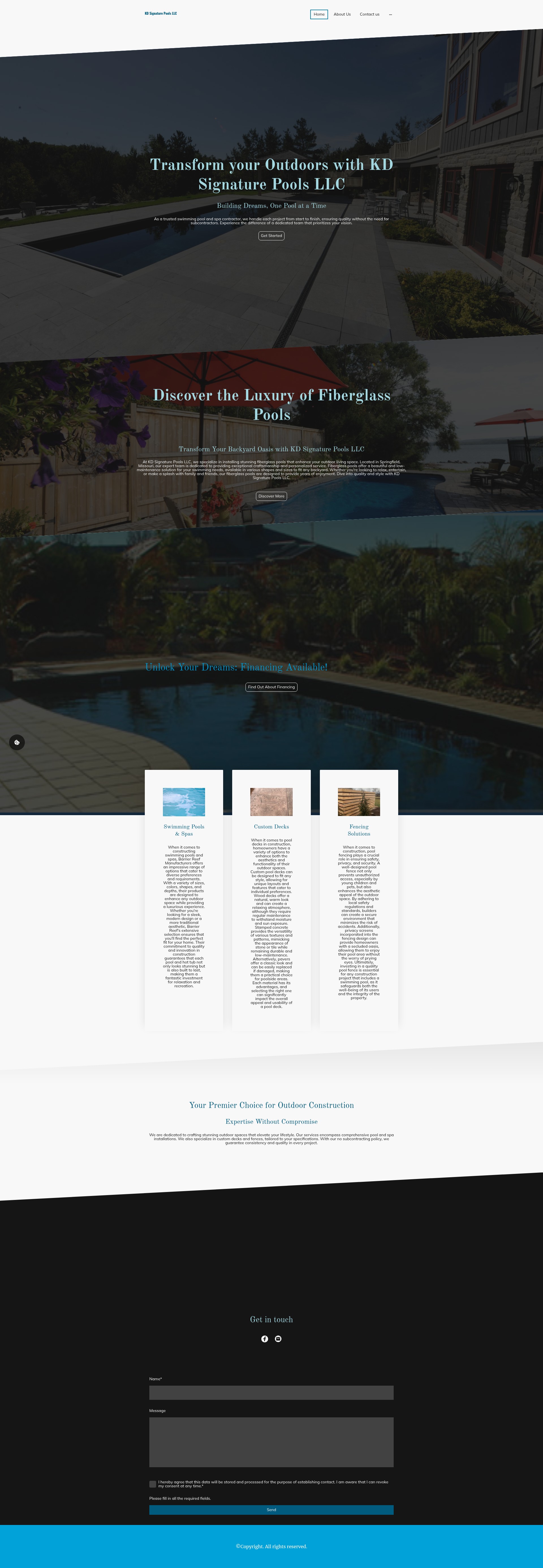 Screenshot of kdsignaturepools.com