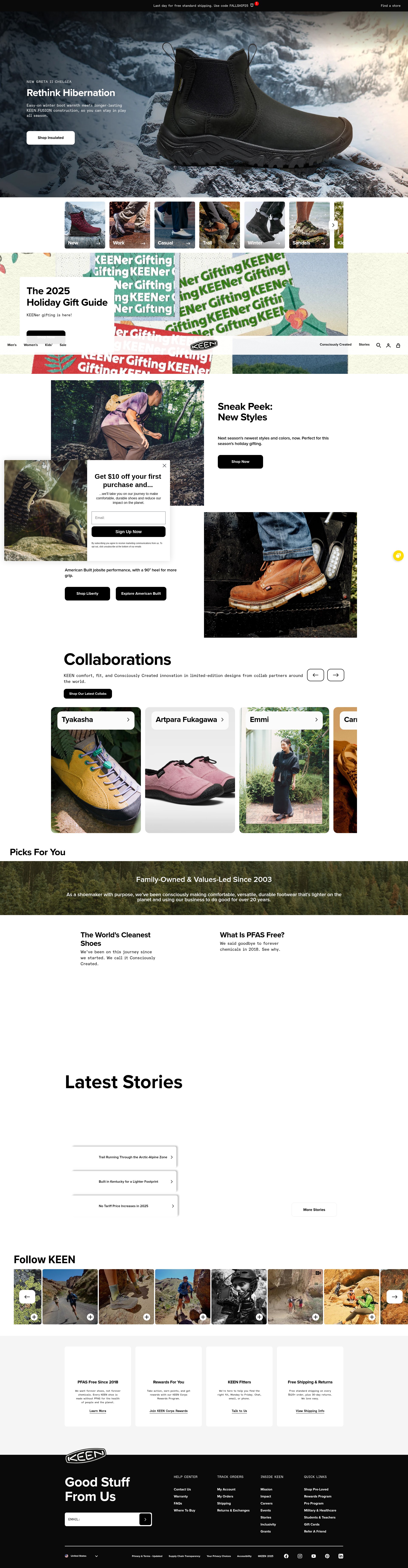 Screenshot of keenfootwear.com
