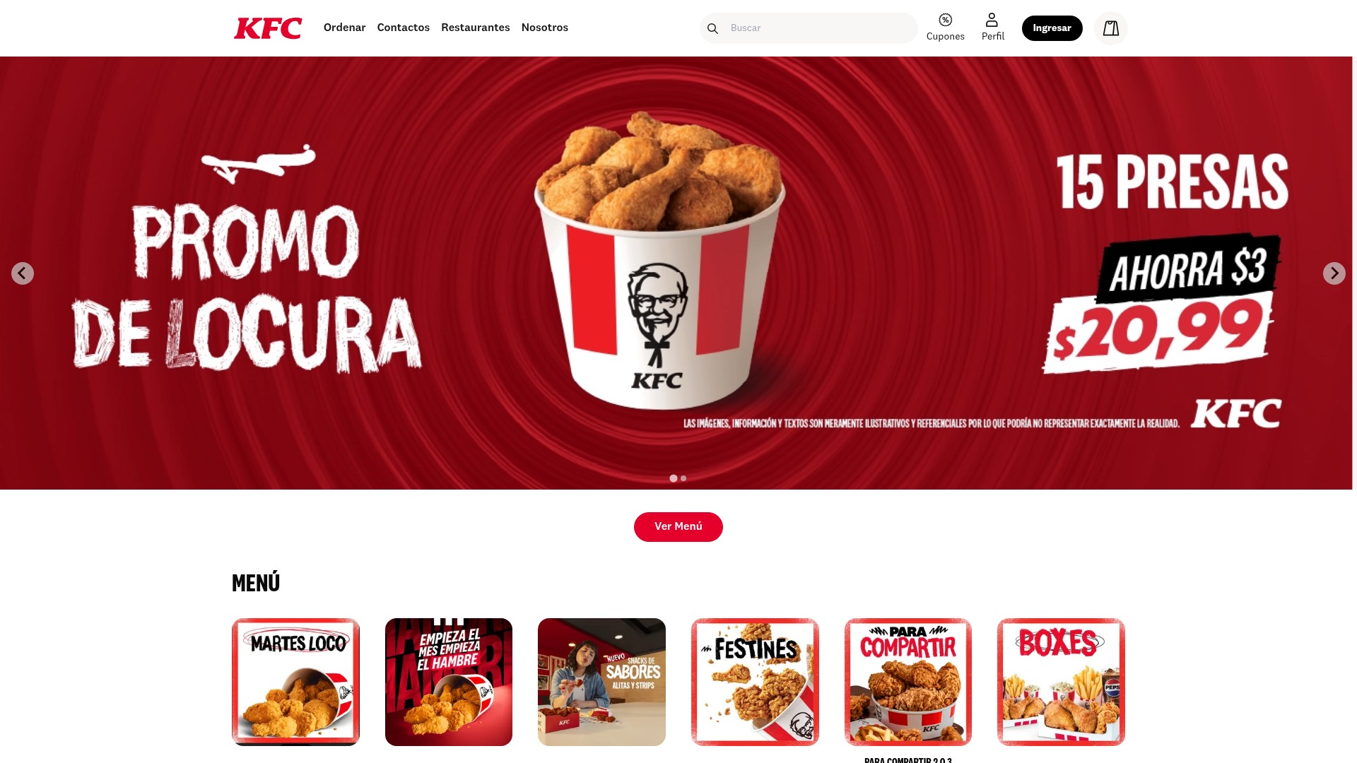 Screenshot of kfc.com.ec