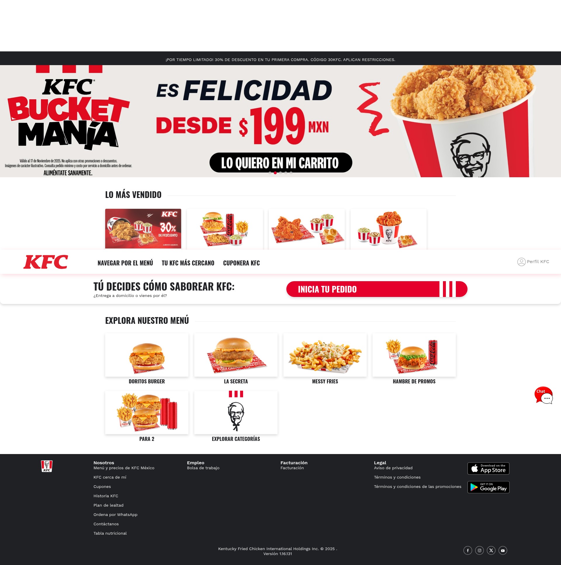 Screenshot of kfc.com.mx