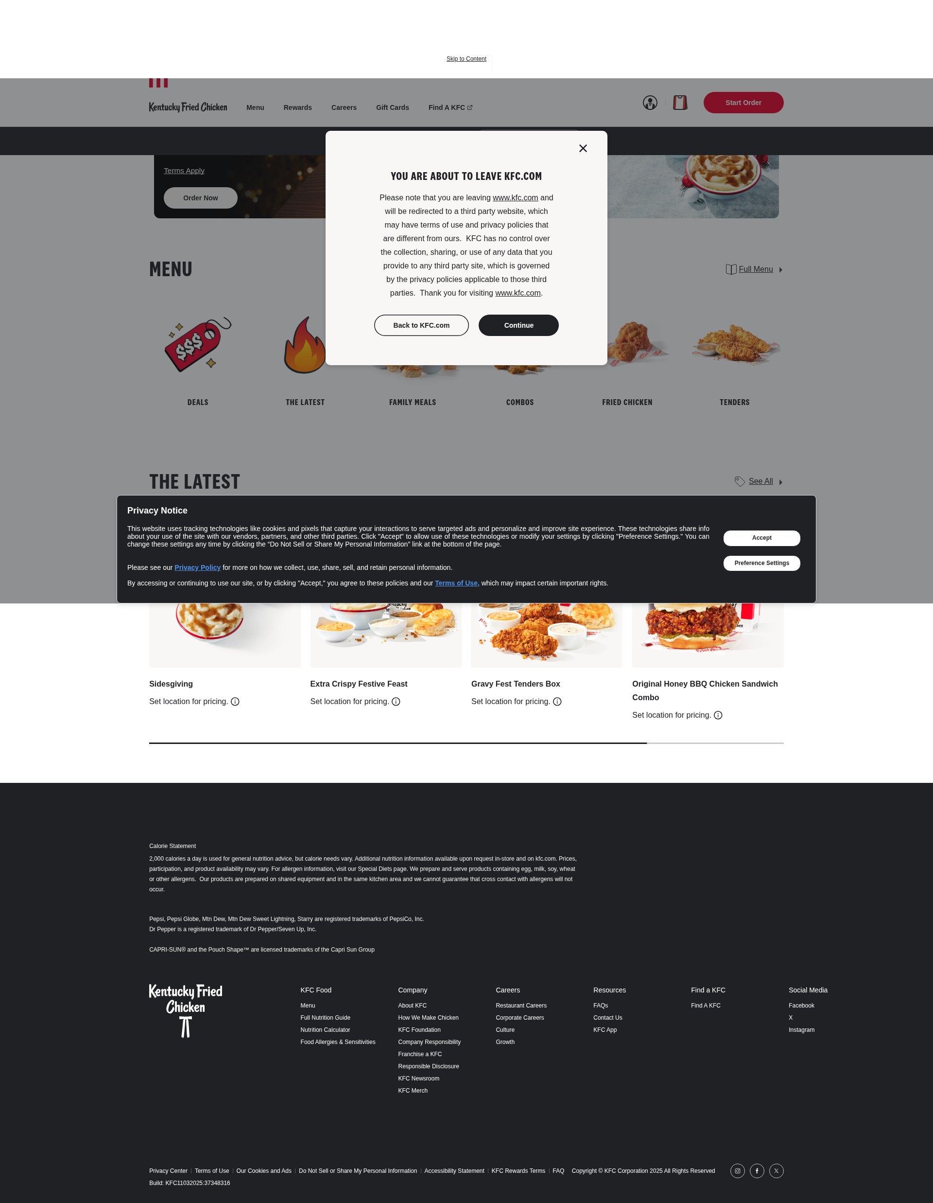 Screenshot of kfc.com