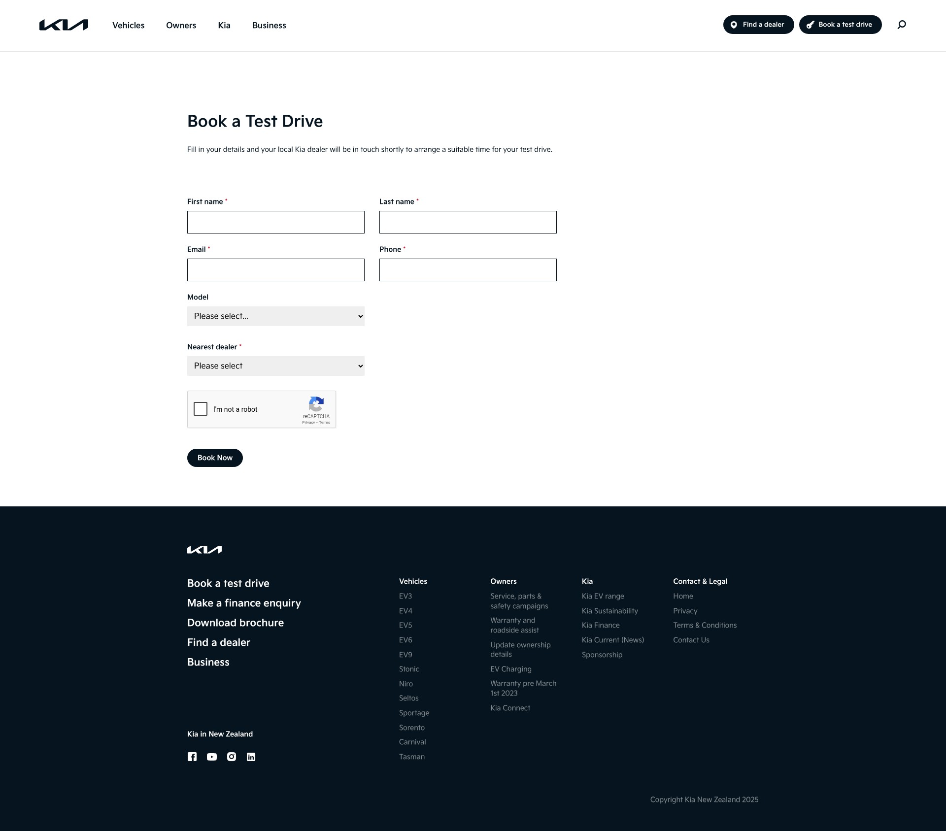 Screenshot of kia.co.nz