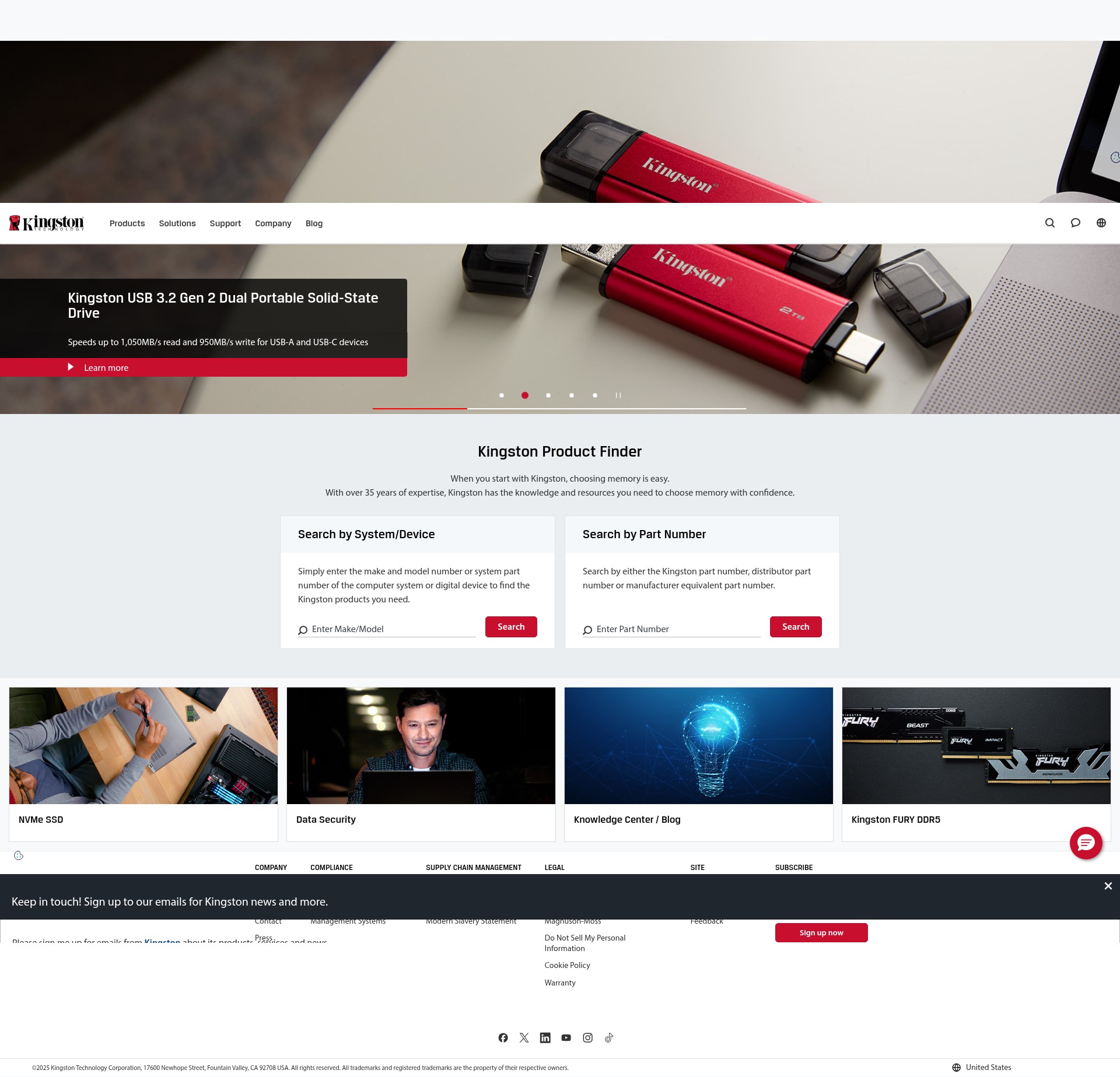 Screenshot of kingston.com