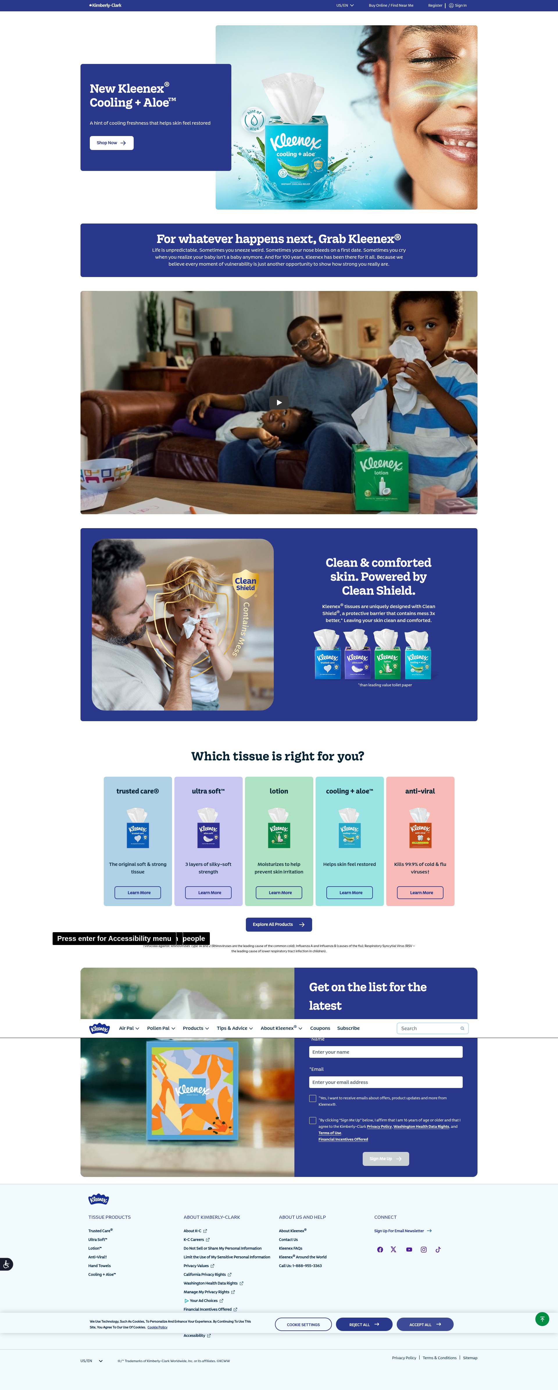Screenshot of kleenex.com